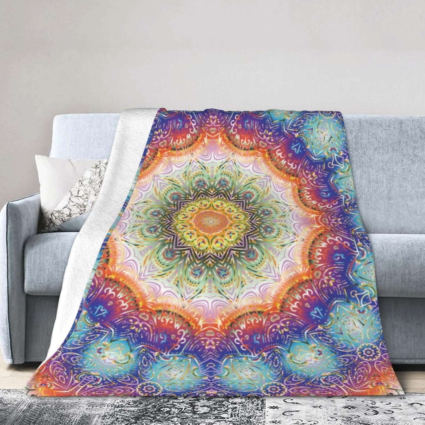 Mandala Peacock Feather Print Bed Blanket Ultra Soft Throw Blanket All Season Warm Light Weight Cozy Plush Blankets for Home Bedroom Sofa Chair Travel, 50"X60"