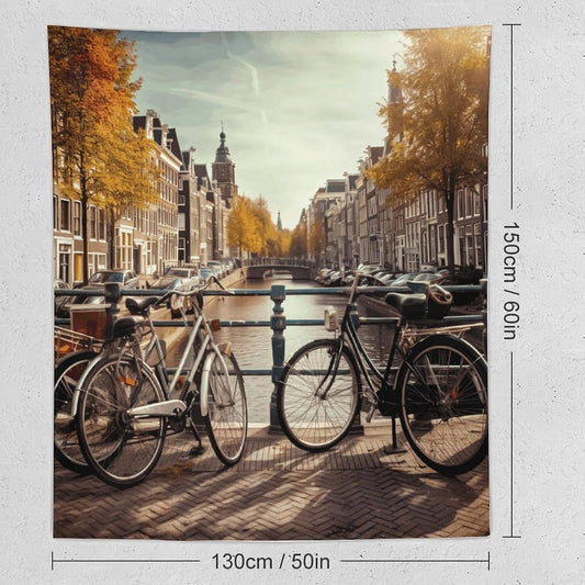 FodPand Bicycles in Amsterdam Tapestry Anti-fading Wall Tapestry with Installation Kit Backdrop Banner Multipurpose Aesthetic Tapestries Boho Wall Art Hanging Decorative Blanket 50"x60"