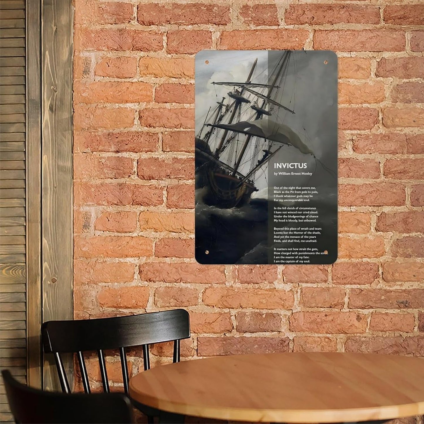 Vintage Ship In Storm Poetry Quote Metal Tin Sign 12x8 Inch Wall Art Captain Of My Soul William Ernest Henley Inspirational Literary Typography Decor For Home Office Study Gift