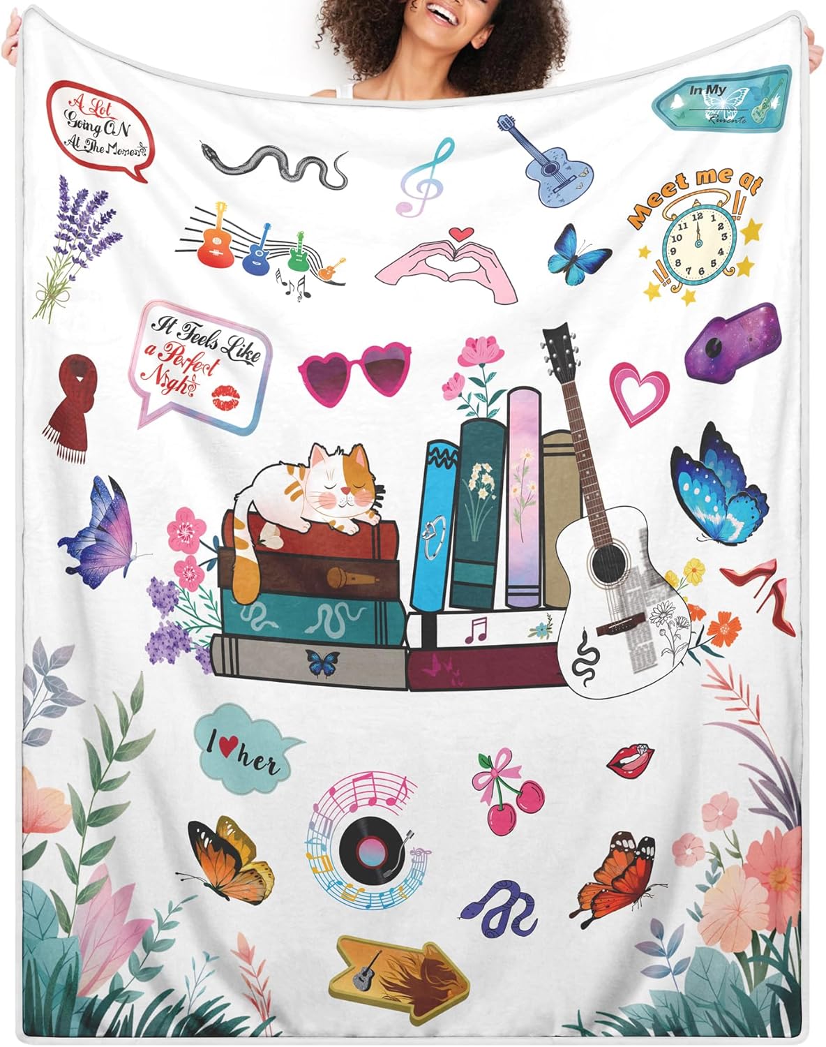 White Cozy Throw Blanket Birthday Gift for Daughter from Mom,Music Album I Love You Blanket Present for Wife Girlfriend 52"x60",Bookish Presents for Reader Bookworm,Book Lovers Gifts for Friend Sister