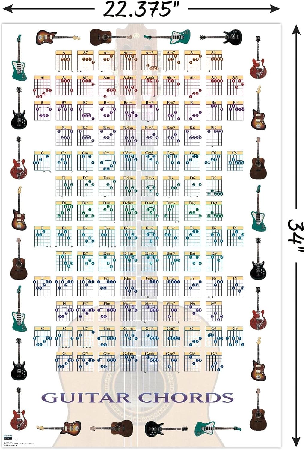 Trends International Guitar Chords II - Learn to Play Guitar Wall Poster, 22.375" x 34", Unframed Version