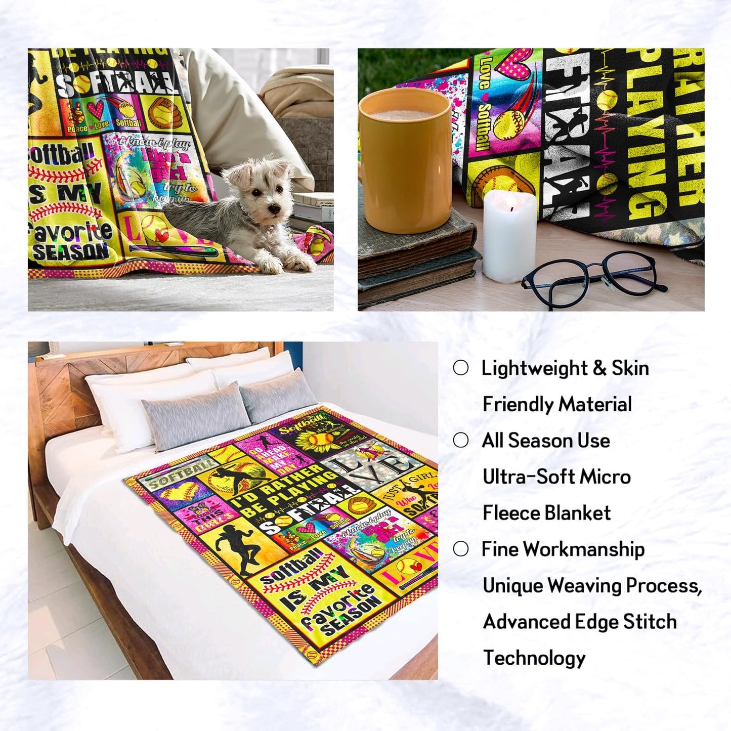 Softball Blanket Gifts for Girls Women Soft Cozy Merch Softball Flannel Throw Blanket Softballs Accessories for Girls Softballs Lovers Team Gifts Stuff 50"x40"