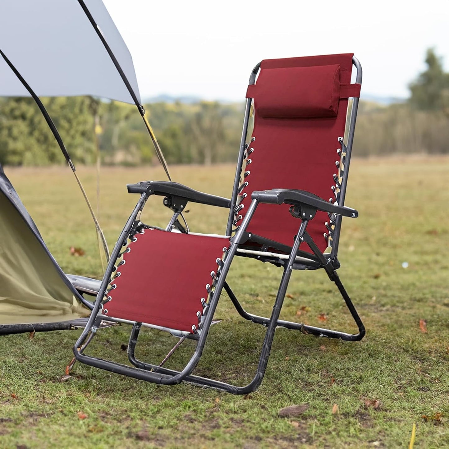 Caravan Sports Zero Gravity Outdoor Portable Folding Camping Lawn Deck Patio Pool Recliner Lounge Chair for Adults, Adjustable Headrest, Burgundy