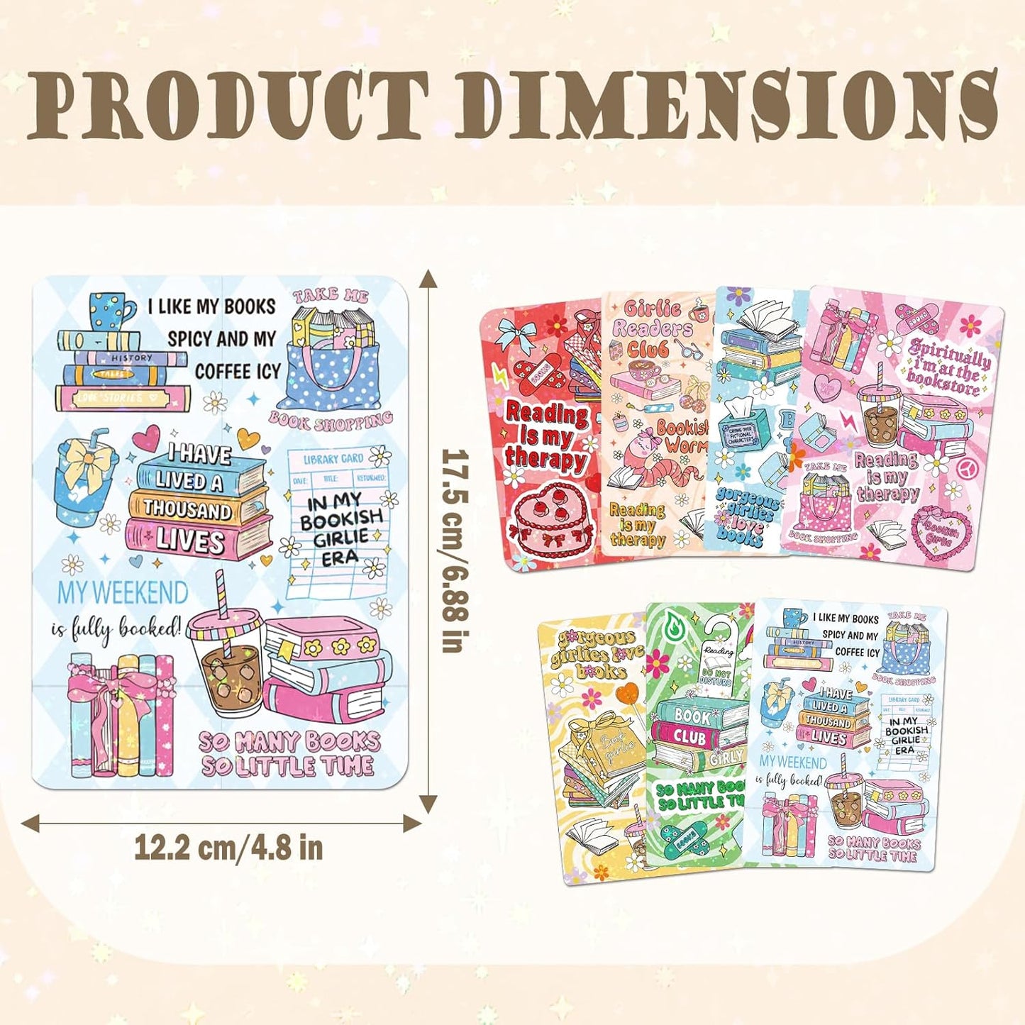 Inserts Cardstock for Clear Case - 8 PCs Funny Bookish Girlies Back Skin Stickers for Kindle Paperwhite 11th 12th Generation 6.9" Colorsoft Decorating Accessories for E-Reader Reading Gift