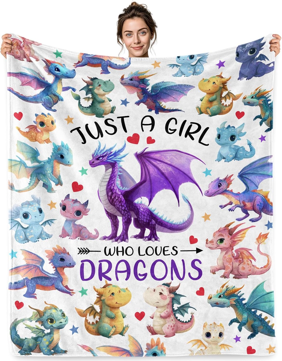 Jekeno Dragon Blanket Gifts for Girls Just A Girl Who Loves Dragon Gifts Cozy Reading Blanket for Bed Couch Room Decor(50x60 Inch)