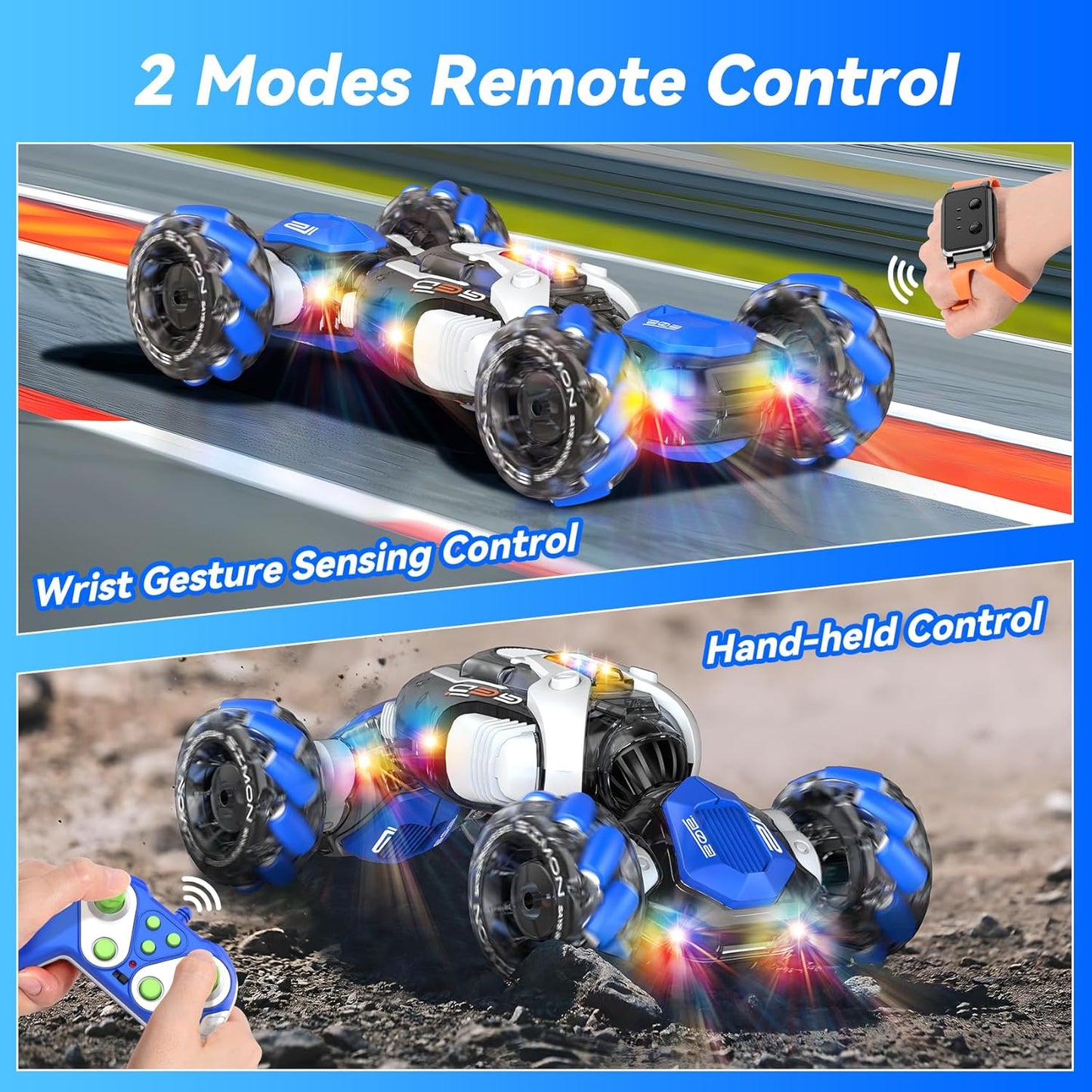 Remote Control Car, RC Toys Gifts for 6 7 8 9 10 11 12 Year Old Boys Girls - 360° Rotating 4WD Gesture Sensing RC Sunt Car with Lights & Music - Cool Birthday Gifts for Kids