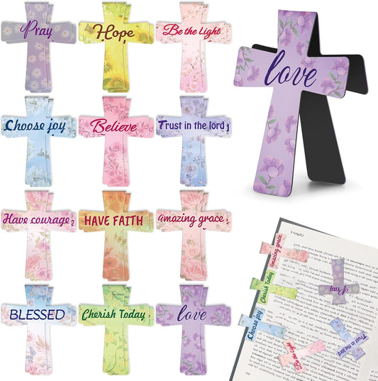 Magnetic Bookmarks, Kaluofan 24PCS Bible Bookmark Christian Bookmarks Cross Bookmark Bulk, Magnetic Cross Page Holders for Bibles, Inspirational Gifts for Teacher Students Book Lovers