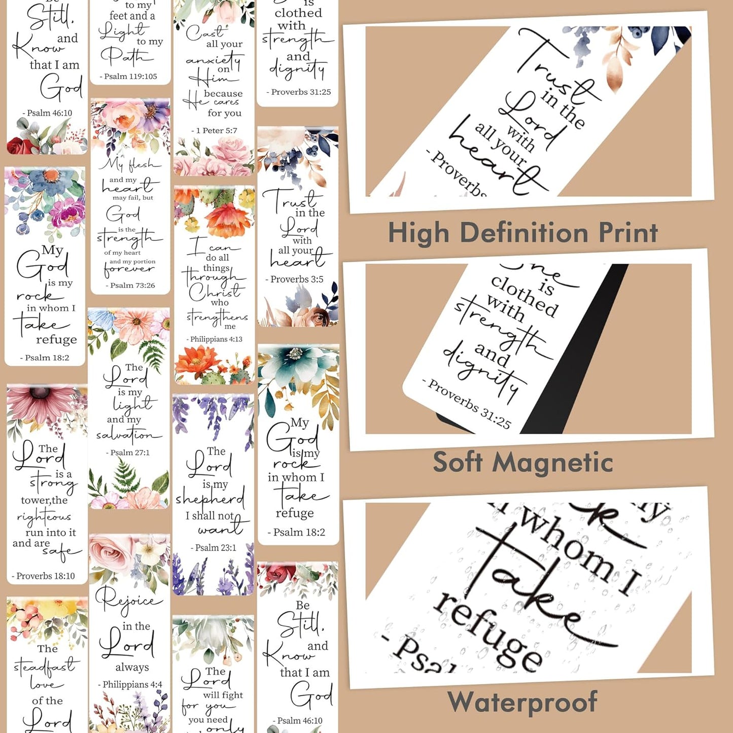 Bible Verse Floral Magnetic Bookmarks: 30 Pcs Christian Scripture Book Mark Clips, Inspirational Religious Gifts for Women, Faith-Based Reading Accessories for Bible Study School Office Supplies