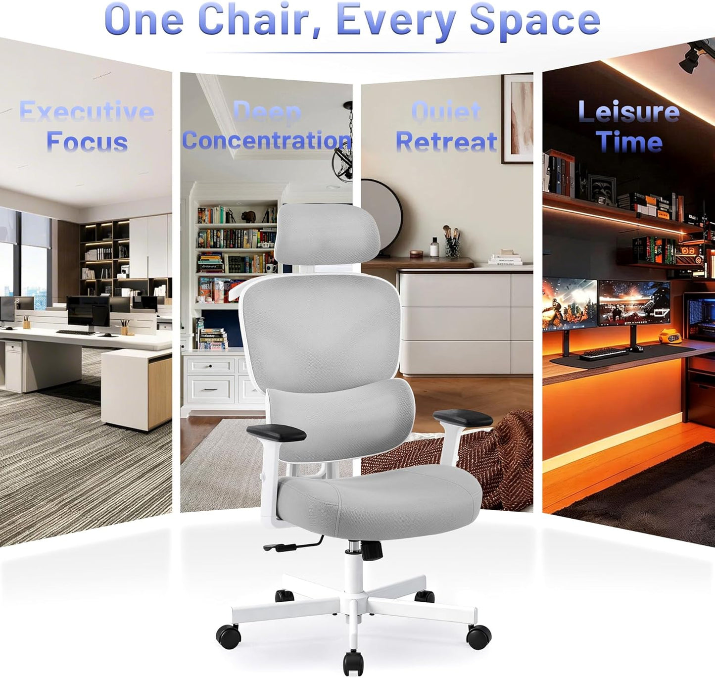 AreShark Ergonomic Office Chair - High Back Breathable Mesh Desk Chair with Lumbar Support & Adjustable Headrest - Rolling Swivel Reclining Comfy Computer Gaming Chair with 2D Armrests for Home Office