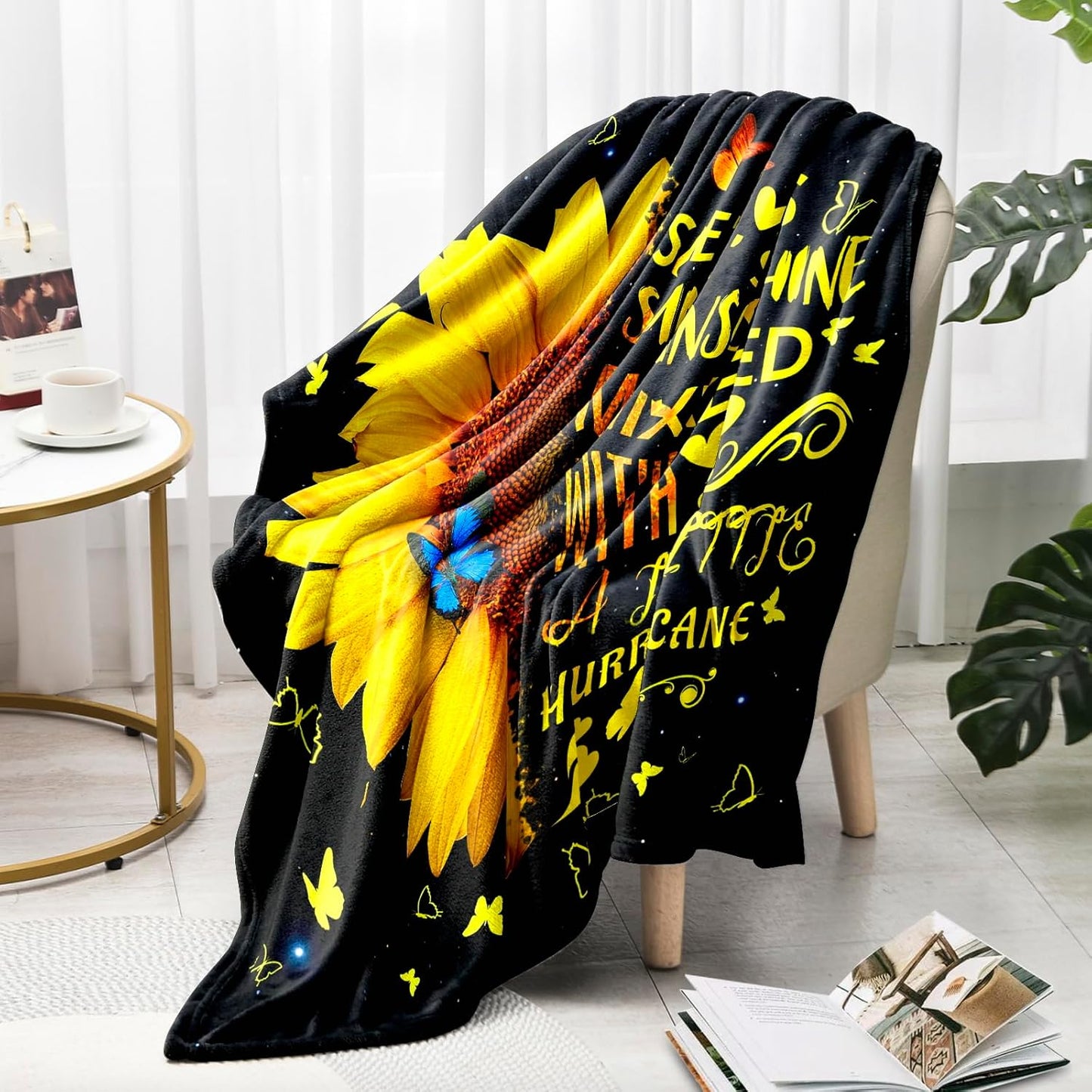 Sunflower Blanket for Women 60" x 50", Mother’s Day Inspirational Gift Blanket, Birthday Get Well Soon Baptism Gifts for Mom, Sister, Best Friend, Sunflower Lovers
