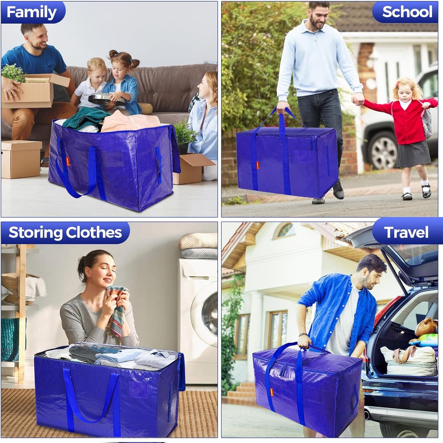 Large Moving Bags with Zippers and Handles, Heavy Duty Storage Bags(6 pcs)
