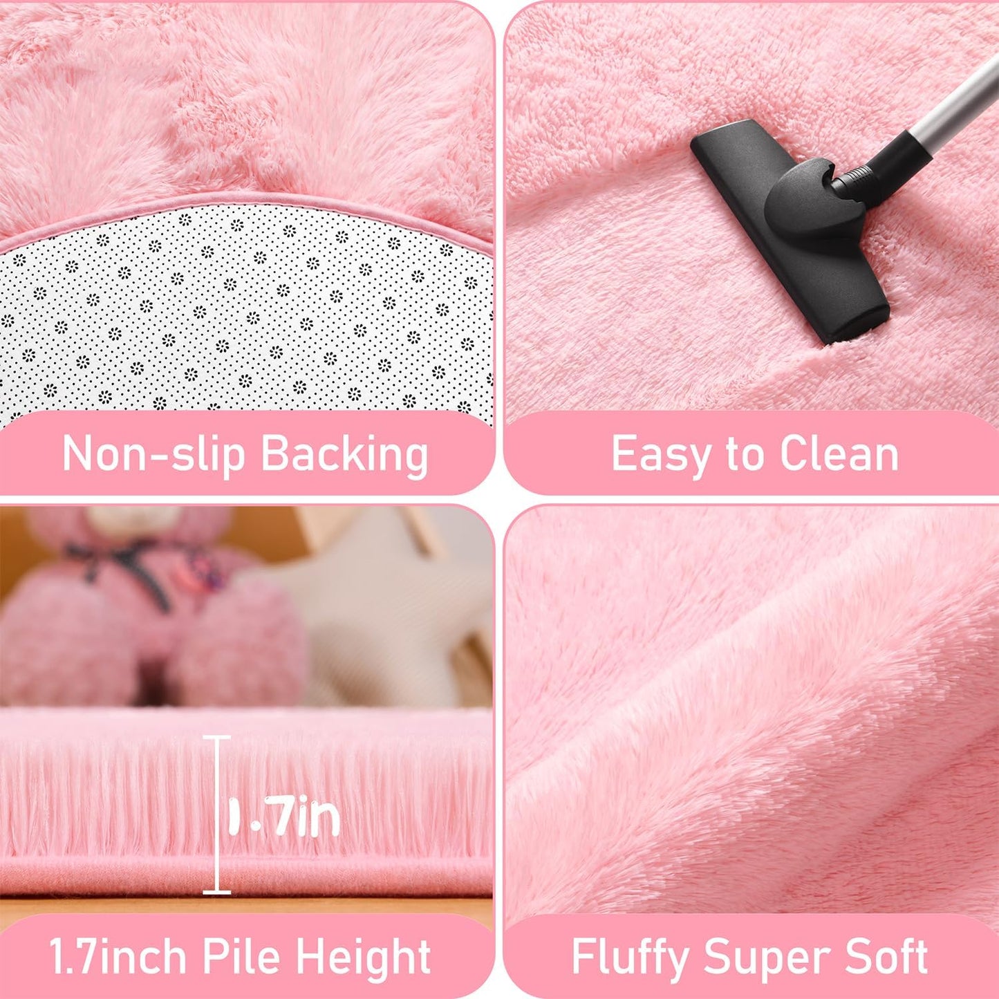 EVOIONOS Pink Round Rug for Bedroom, 5x5 Ft Fluffy Soft Circle Area Rugs for Living Room, Plush Shaggy Circular Carpet for Indoor Floor Bedside Girls Nursery, Machine-Washable Home Decor Aesthetic