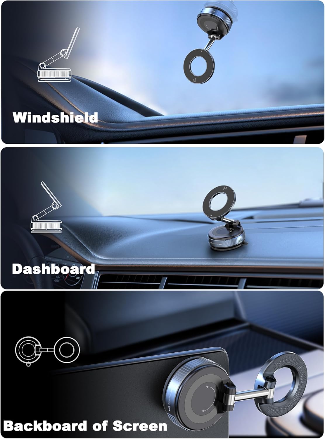 Upgraded 360° Nano Gel Vacuum Magnetic Phone Holder, 108+LBS Heavy Duty Suction Cup Phone Mount for Car Dashboard & Windshield, 3000gf MagSafe Compatible with iPhone 17/16 Pro Max