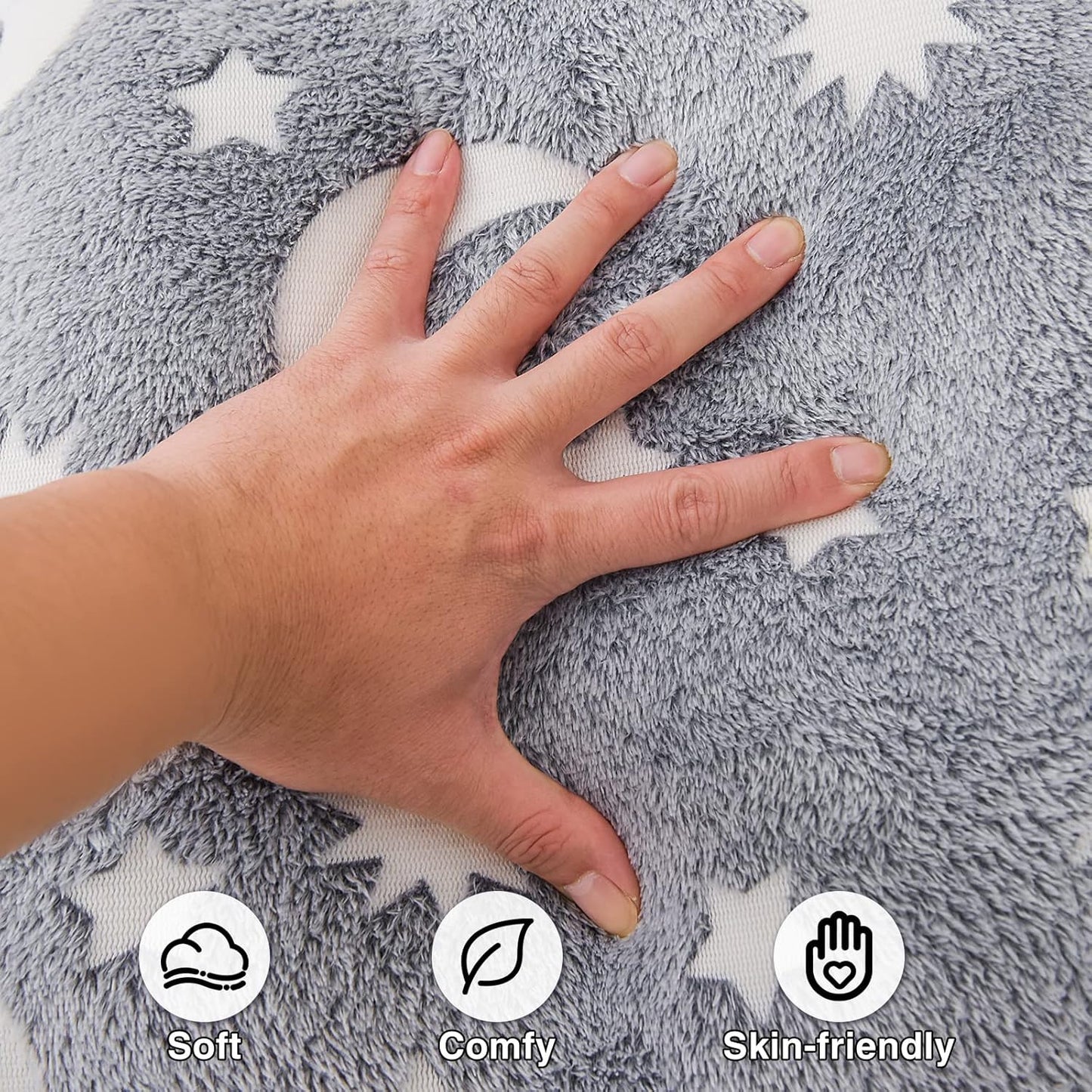 A Nice Night Star Moon Plush Reading Pillow Glow in The Dark Bed Wedge Children Backrest with Arms Back Support for Sitting Up in for Bedrest,Grey