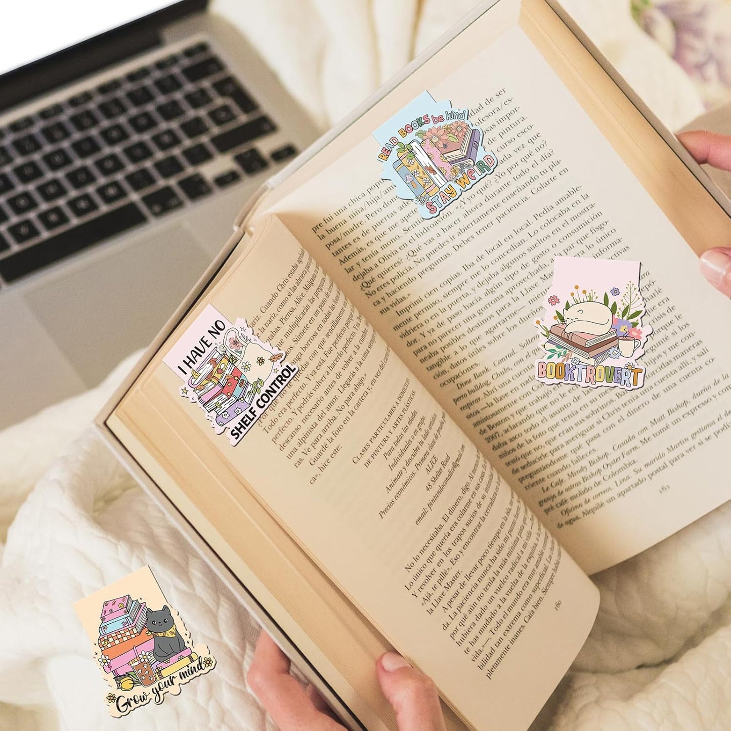 Book Lover Magnetic Bookmarks - 9 PCs Cute Cat Pretty Page Markers Gifts Funny Aesthetic Flower Magnet Bookmark for Reading Women Readers Bookish Students Teacher Birthday Back to School