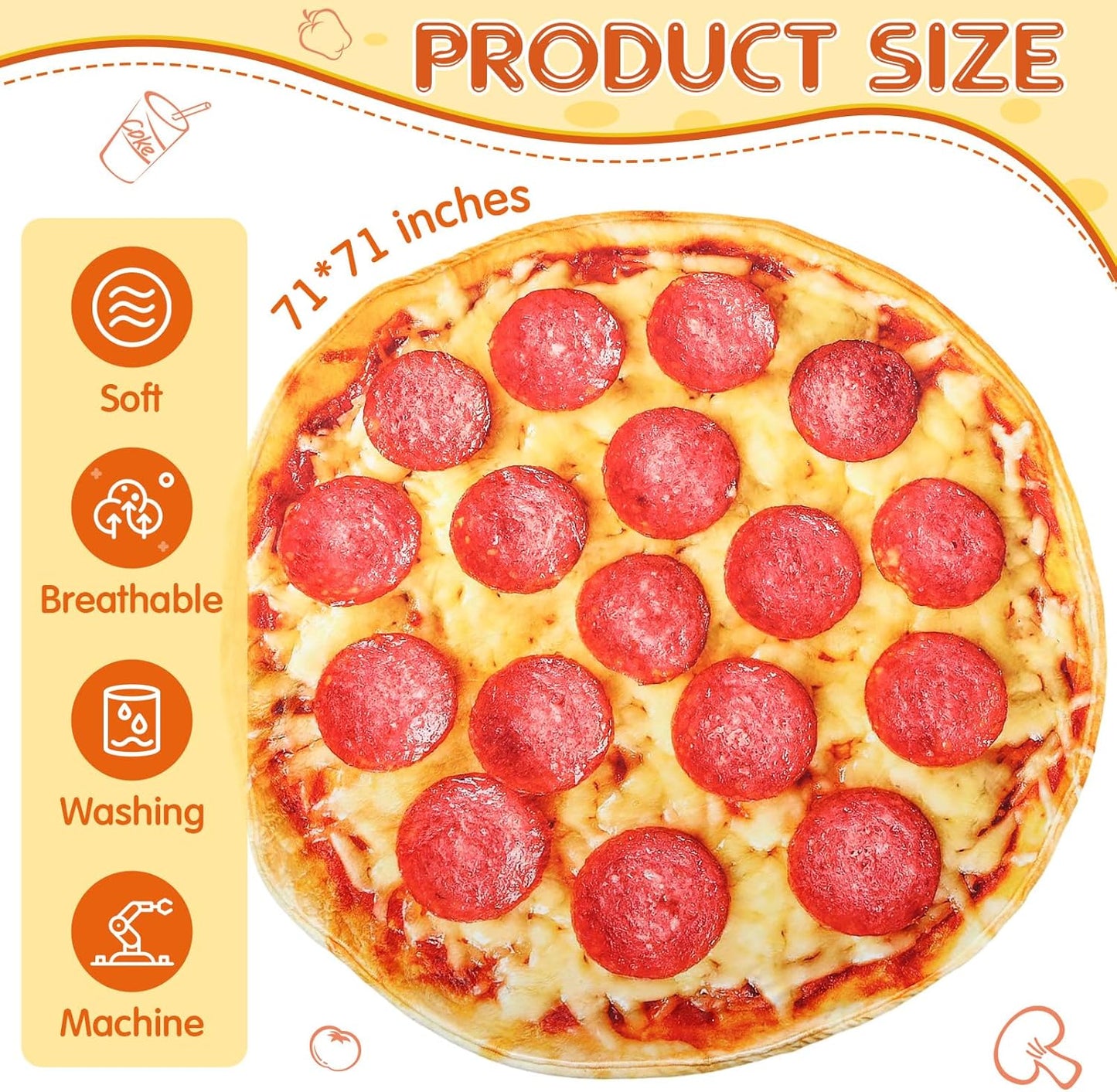 2 Pcs Burritos Pizza Blankets White Elephant Funny Gifts 1 Tortilla Blanket 1 Pizza Throw Blanket 230 GSM Realistic Novelty Flannel Round Sausage Blankets for Adult(71 Inches)