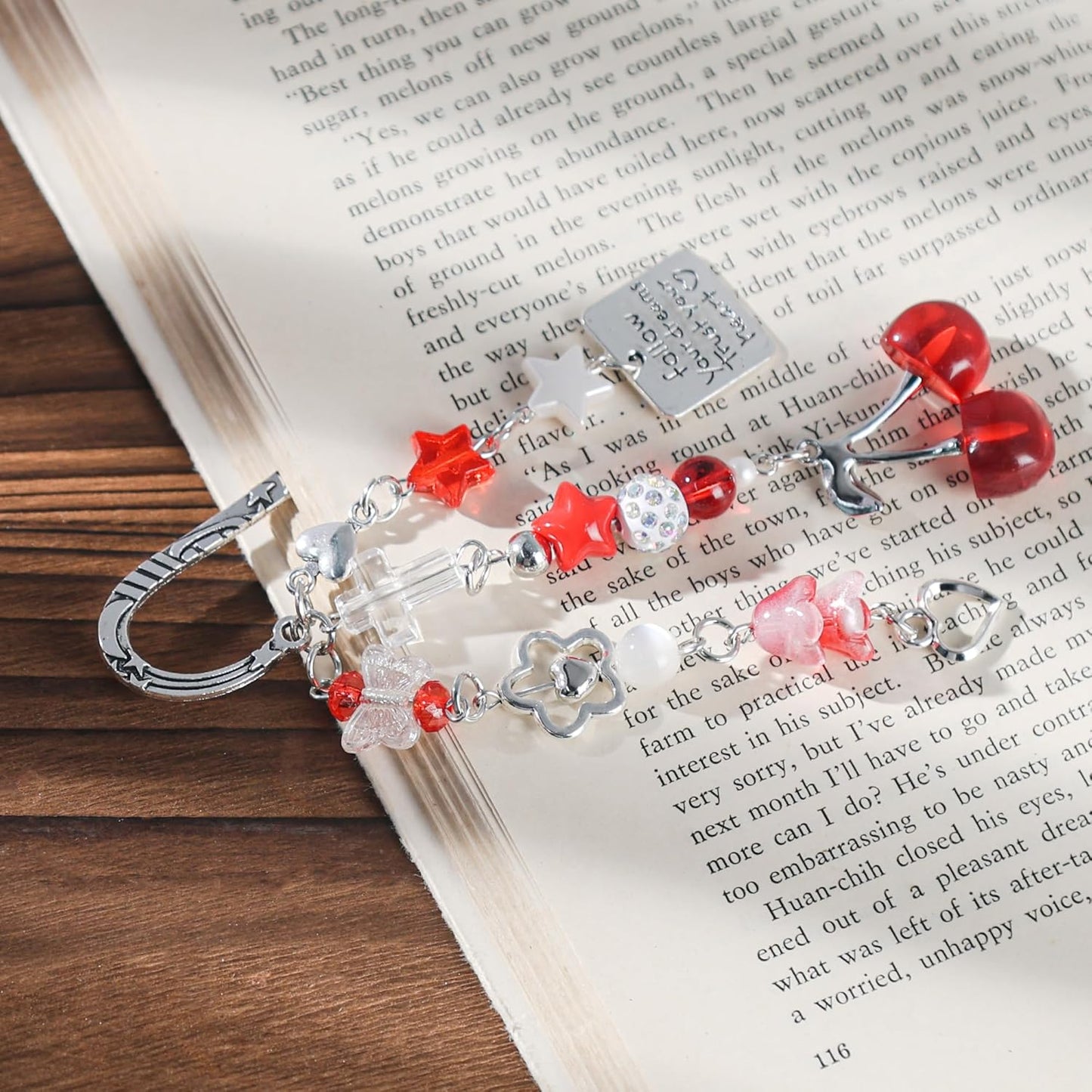 Cute Cherry Metal Bookmark - Charm Red Aesthetic Book Marks Gifts Unique Chain Page Maker Merch for Reading Lovers Women Girls Readers Bookish Students Teachers Birthday School Accessories