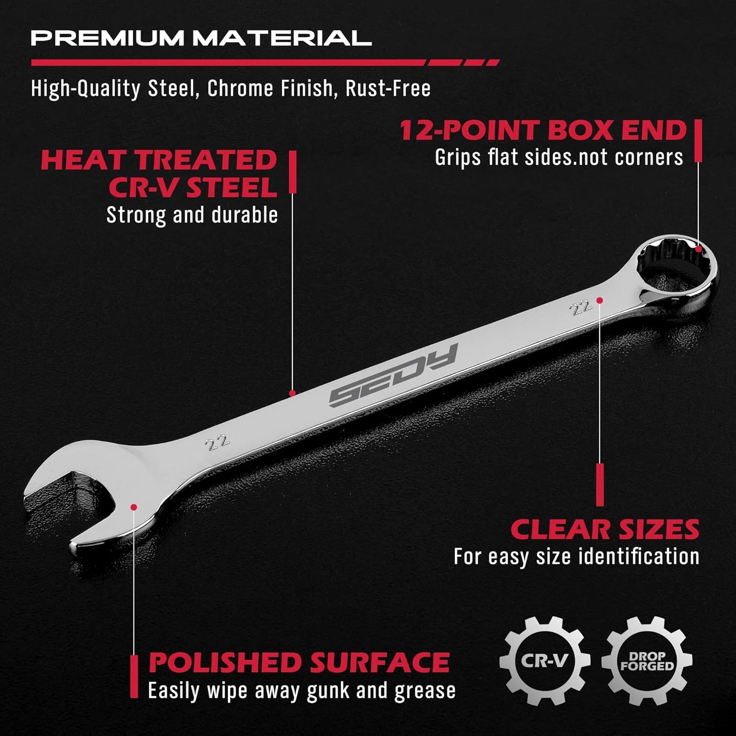 30-Piece Combination Wrench Set - Open End Wrench Set with Organizer Professional 12 Point Wrench Kit Tool for Mechanic Garages Workshops 1/4'' to 1'' & 8-22mm