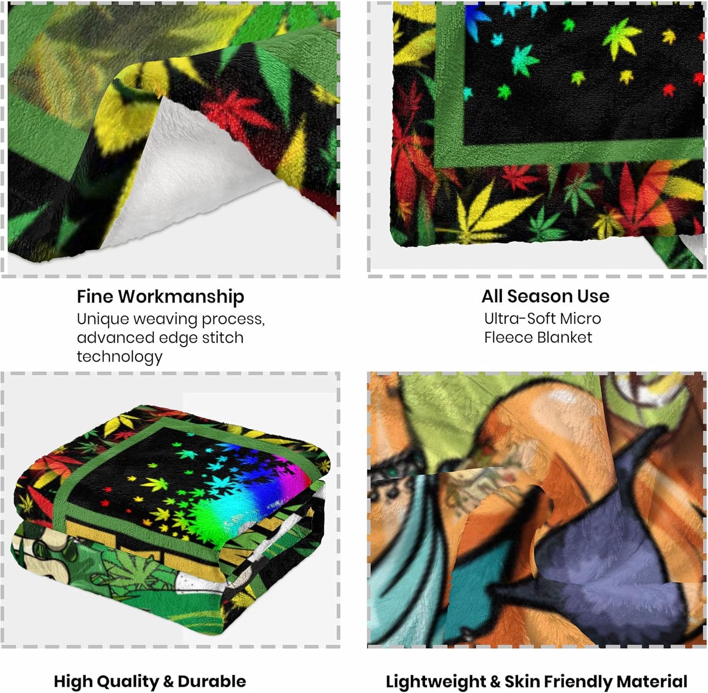 Socira Marijuana Gifts Flannel Sherpa Blanket - Large Leaf Soft Fleece Throw Blanket for All-Season, Weed Stuff Sheets 60''X80''