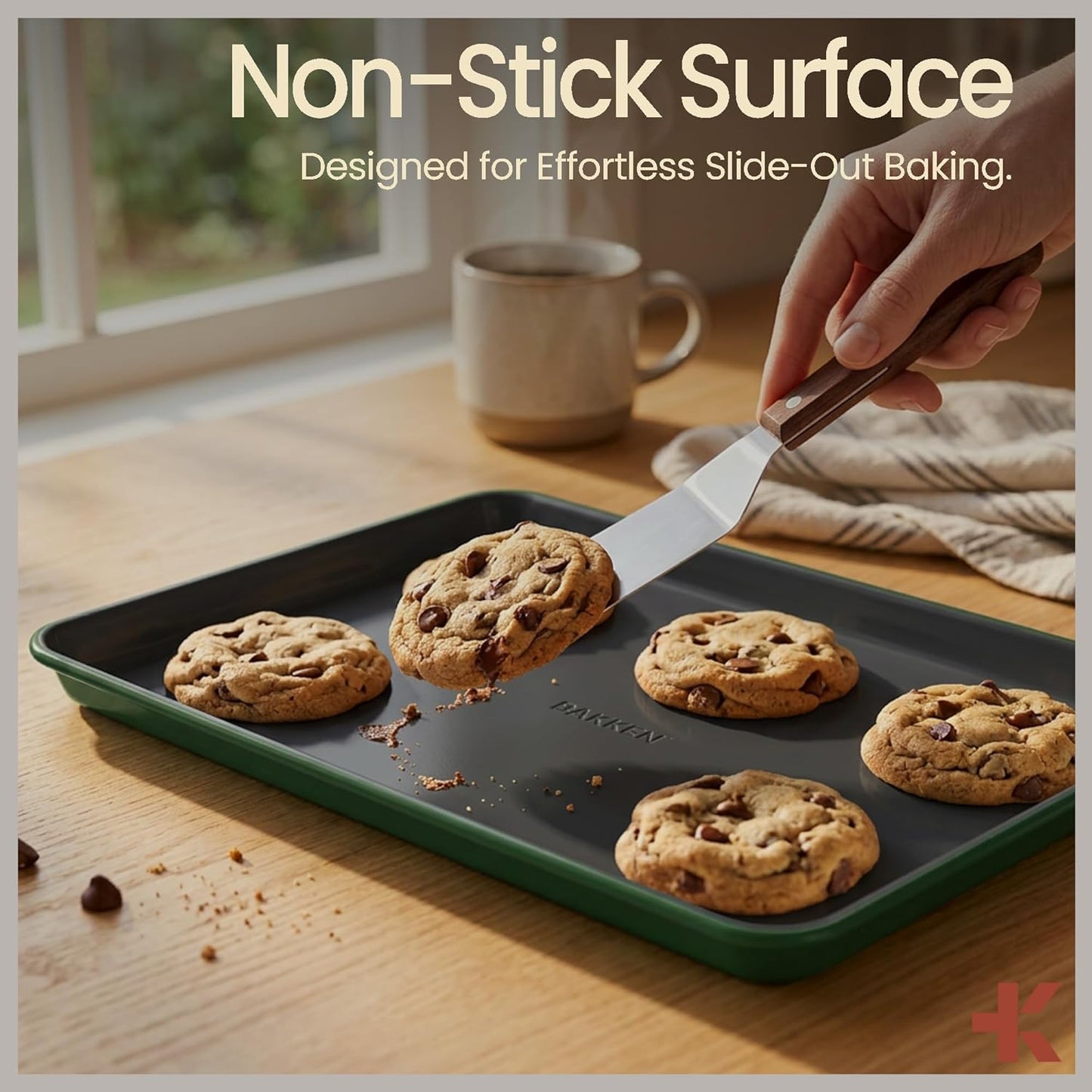 Bakken 8-Piece Ceramic Coated Bakeware Sets, Nonstick Aluminized Steel Pans with Muffin, Loaf, Cake, Roasting Pan, & Cooling Rack, Oven Safe Up To 500°F, Dishwasher Safe, BPA, PTFE & PFAS Free, Green