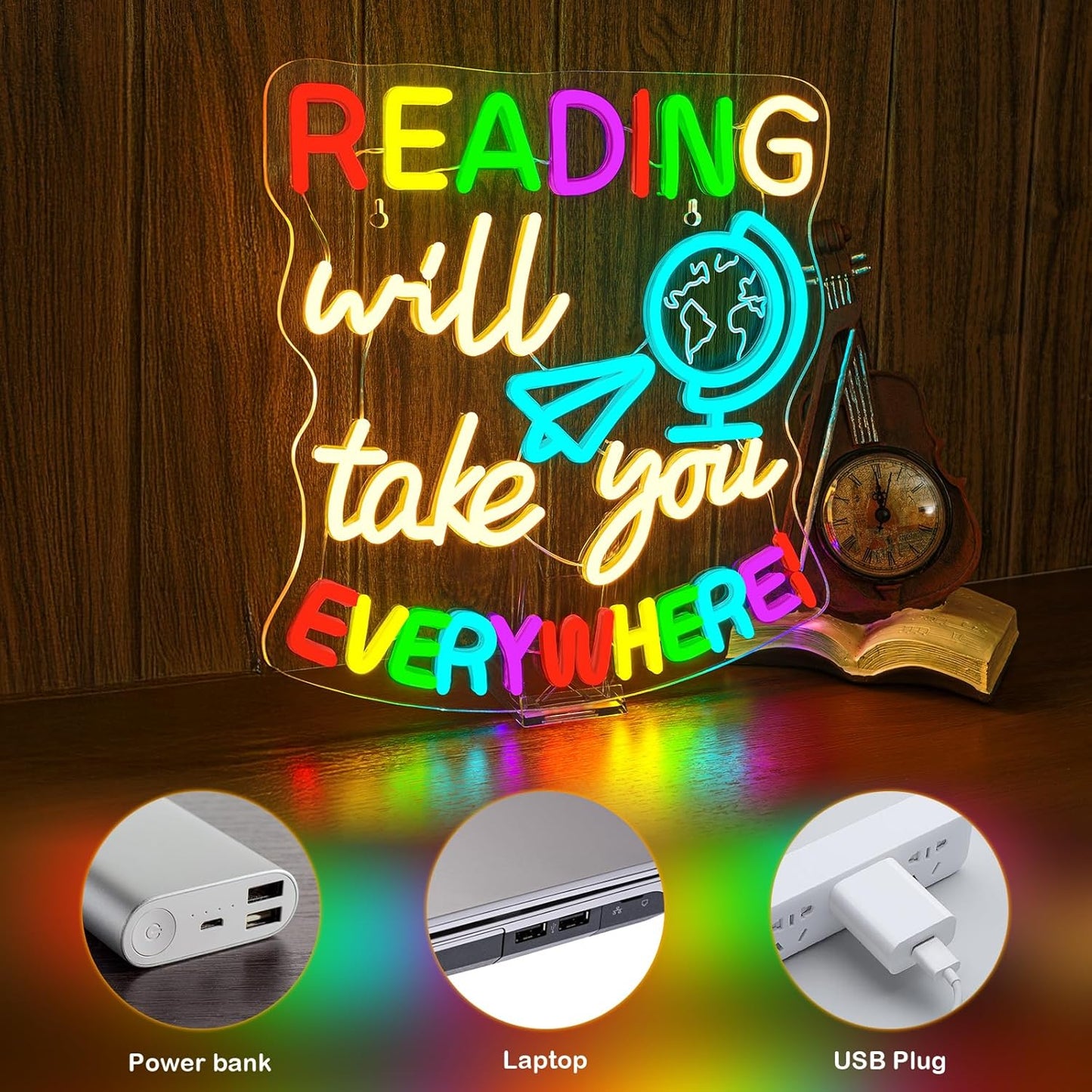 Study Neon Signs Reading Will Take You Everywhere Neon Sign Classroom Wall Decor Light Up Reading Corner Bedroom LED Learn Lights for Teens Room Books Lover Gifts for Teachers
