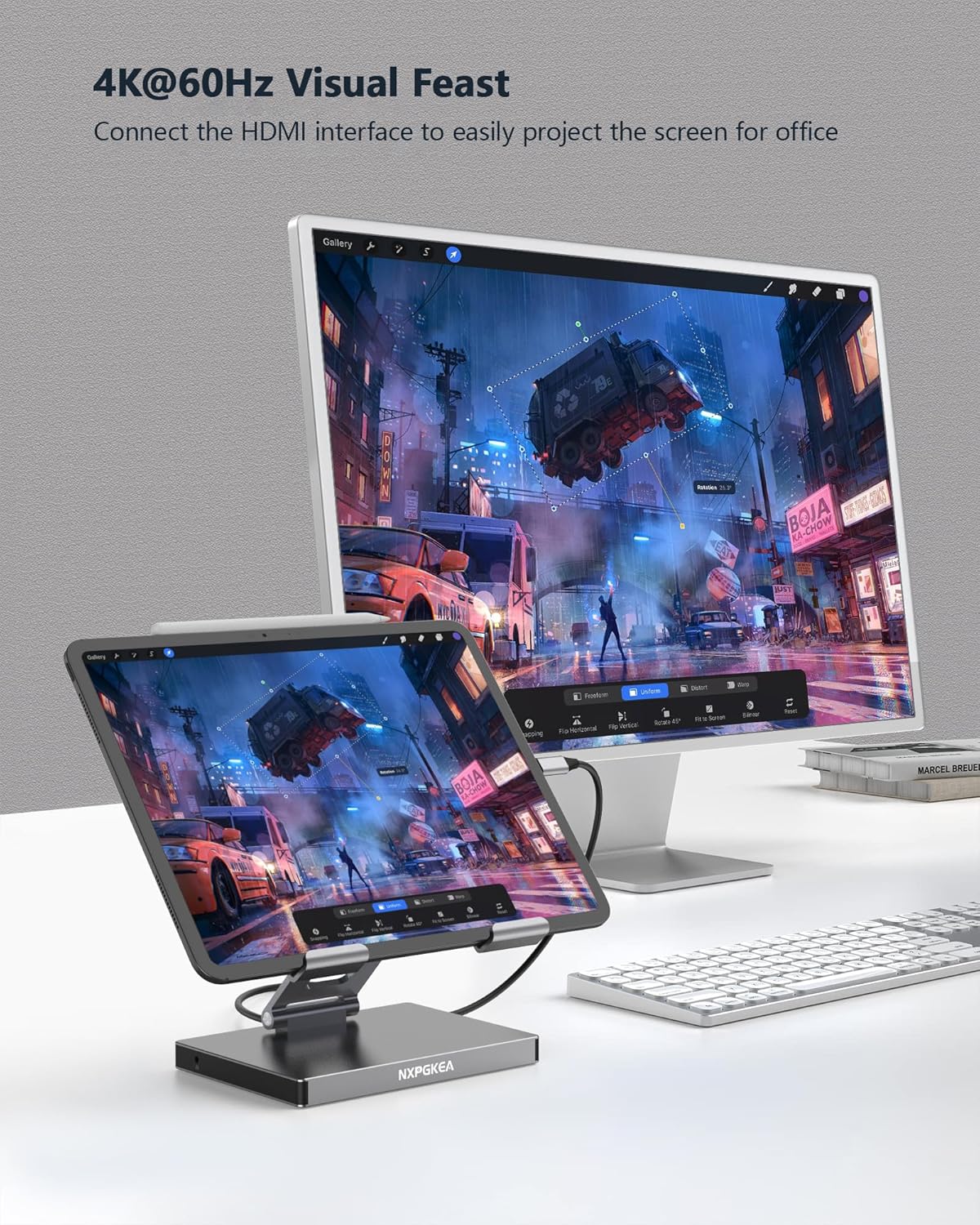 iPad Pro USB C Hub Stand, Multiport Adapter for iPad Pro M4 M3 M2 M1 13 12.9 11 Inch iPad Air Docking Station Foldable 4K 60Hz HDMI, PD Charging, SD/TF Card Reader, 3 USB 3.0, 3.5mm Audio
