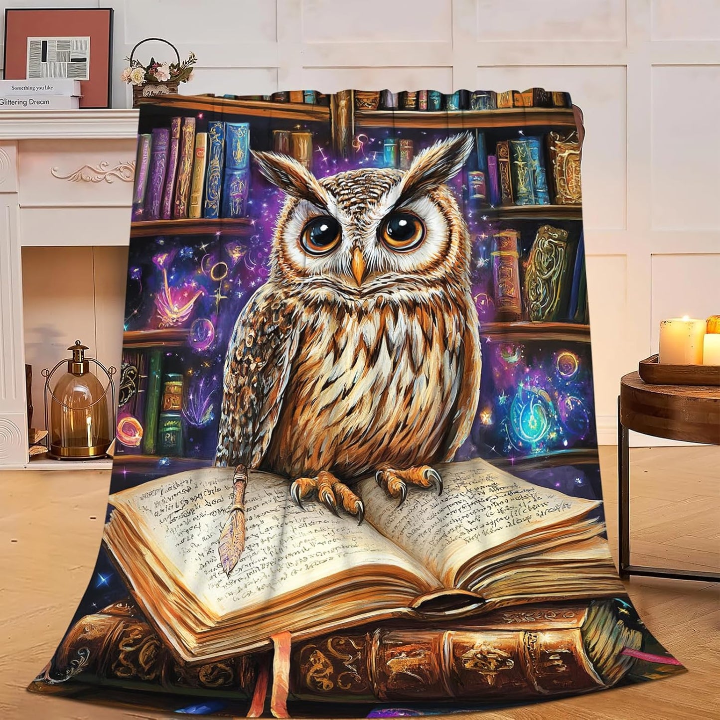 Owl Blanket Fantasy Owl Magic Book Reading Throw Blanket Soft Warm Cozy Fuzzy Plush Gifts for Girls Women Lightweight Fleece Flannel Stuff Decor Blankets for Kids Adults 50"X40"