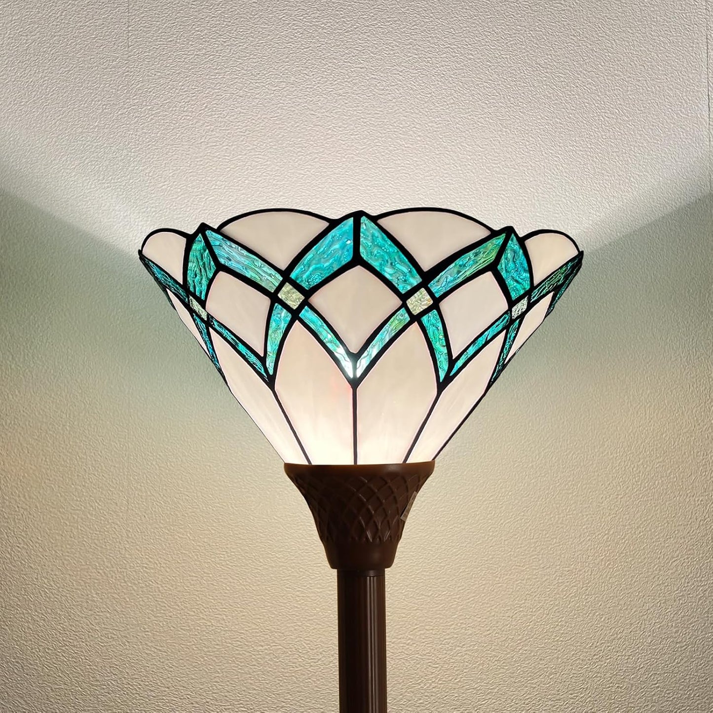 Capulina Tiffany Lamp Stained Glass Torchiere Floor Lamp 70 Inches Tall Dark Bronze Pole Green Romantic Tiffany Style Torch Standing Lamp for Living Room Bedroom Home Office