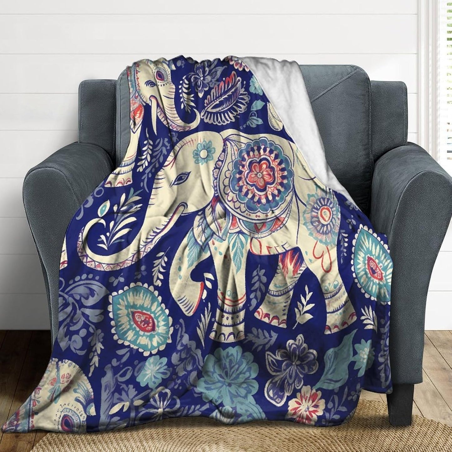 Boho Elephant Blanket Chunky Fluffy Fuzzy Bed Blankets Cozy Soft Warm Winter Blankets Anti-Pilling Flannel Throw Blanket for Couch Living Room Bedroom Multiple Size