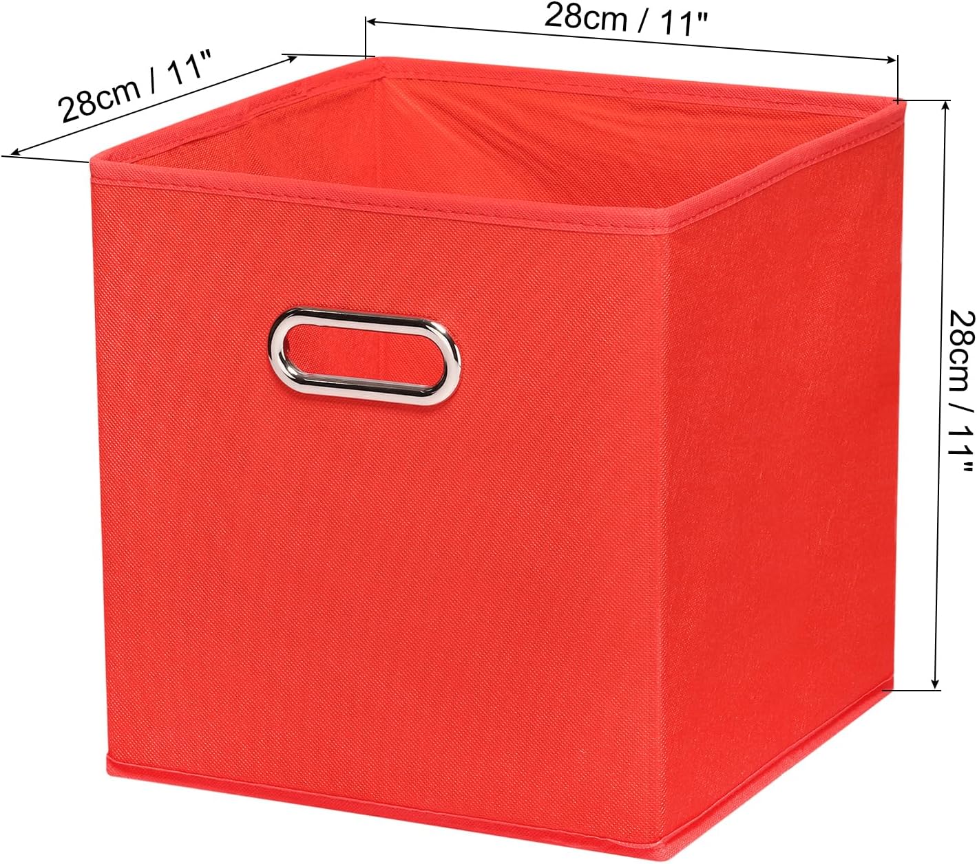 PATIKIL Foldable Storage Cube Bins, Fabric Storage Bins Cube Organizer with Handle for Home Bedroom Shelf Closet Organization, Red (11"x11"x11")