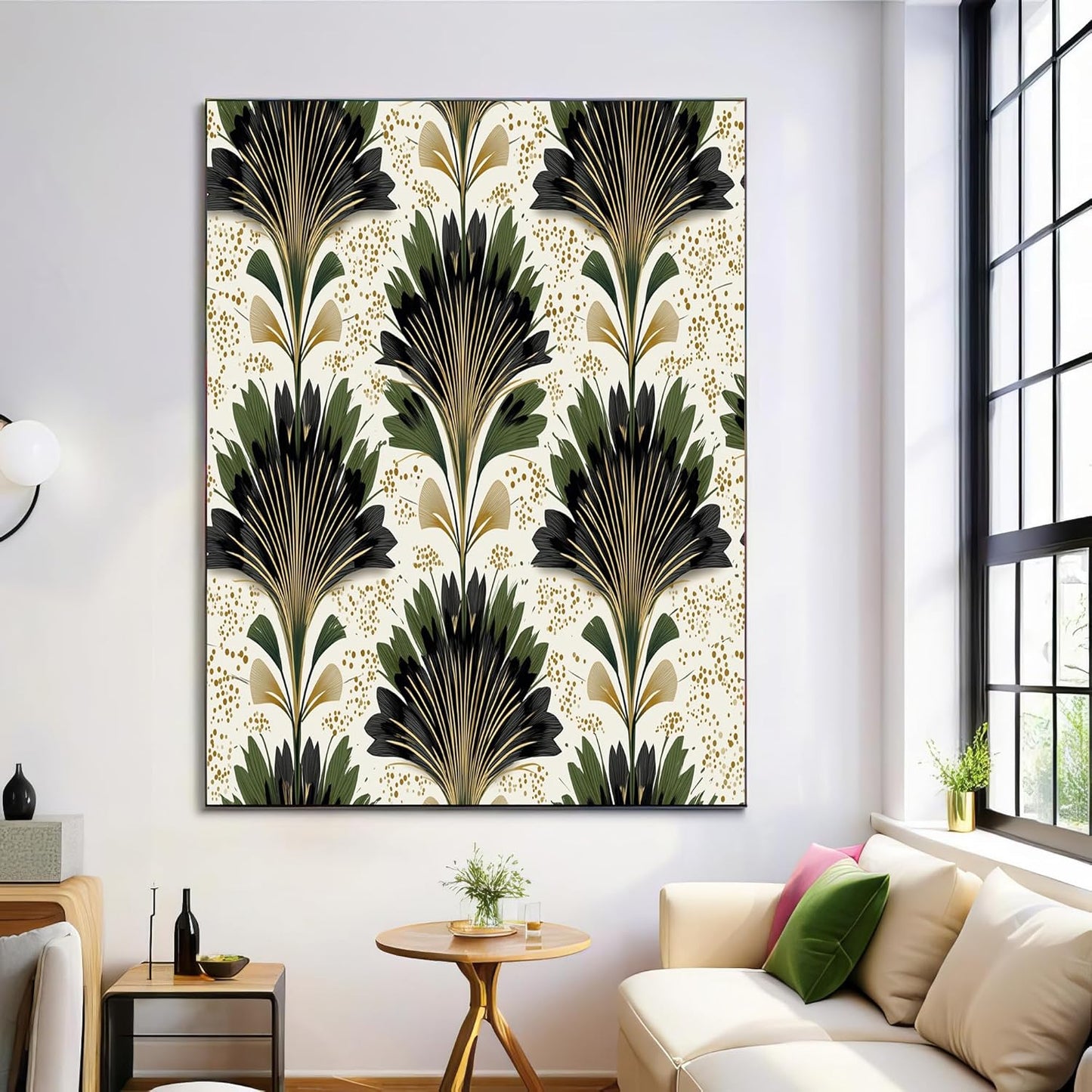 GDJSMIN Art Deco Wall Art, Scalloped Floral Pattern Poster for Reading Room Living Room Decor 12x 16 inch Unframed