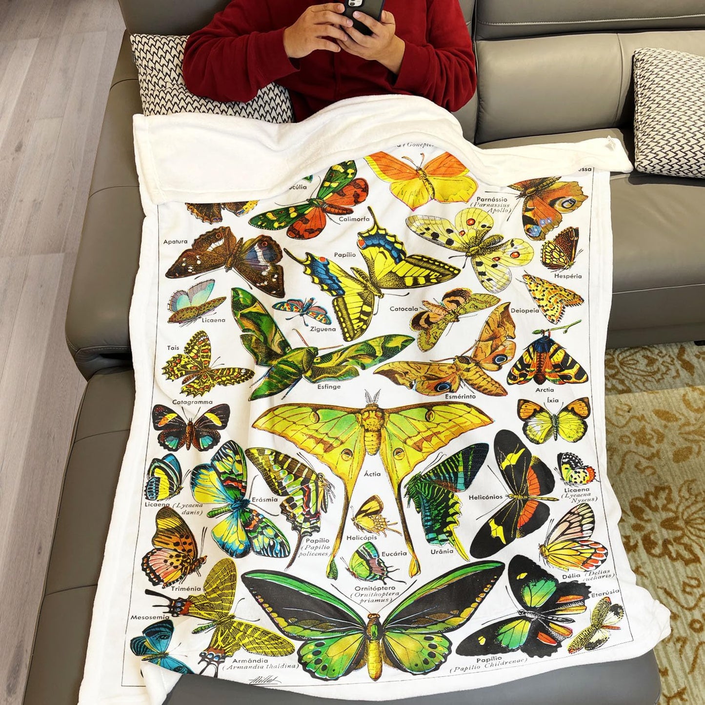 SXCHEN Butterflies Throw Blanket 60" x 80" Plush Blankets for Couch Sofa Bed,Soft Cozy Warm Lightweight Fuzzy Throws with Classic Moths Species Introduction Gift for Gardeners and Entomologists