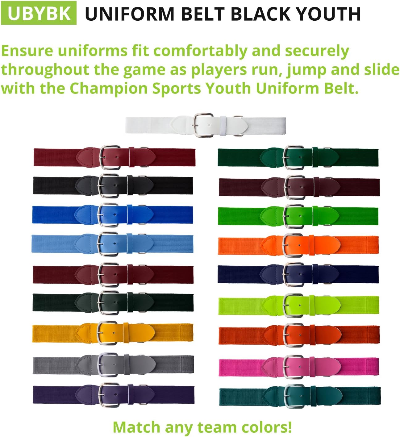 Champion Sports Baseball & Softball Belt – Stretch Fit Uniform Belt for Youth & Adult Players, Multiple Colors