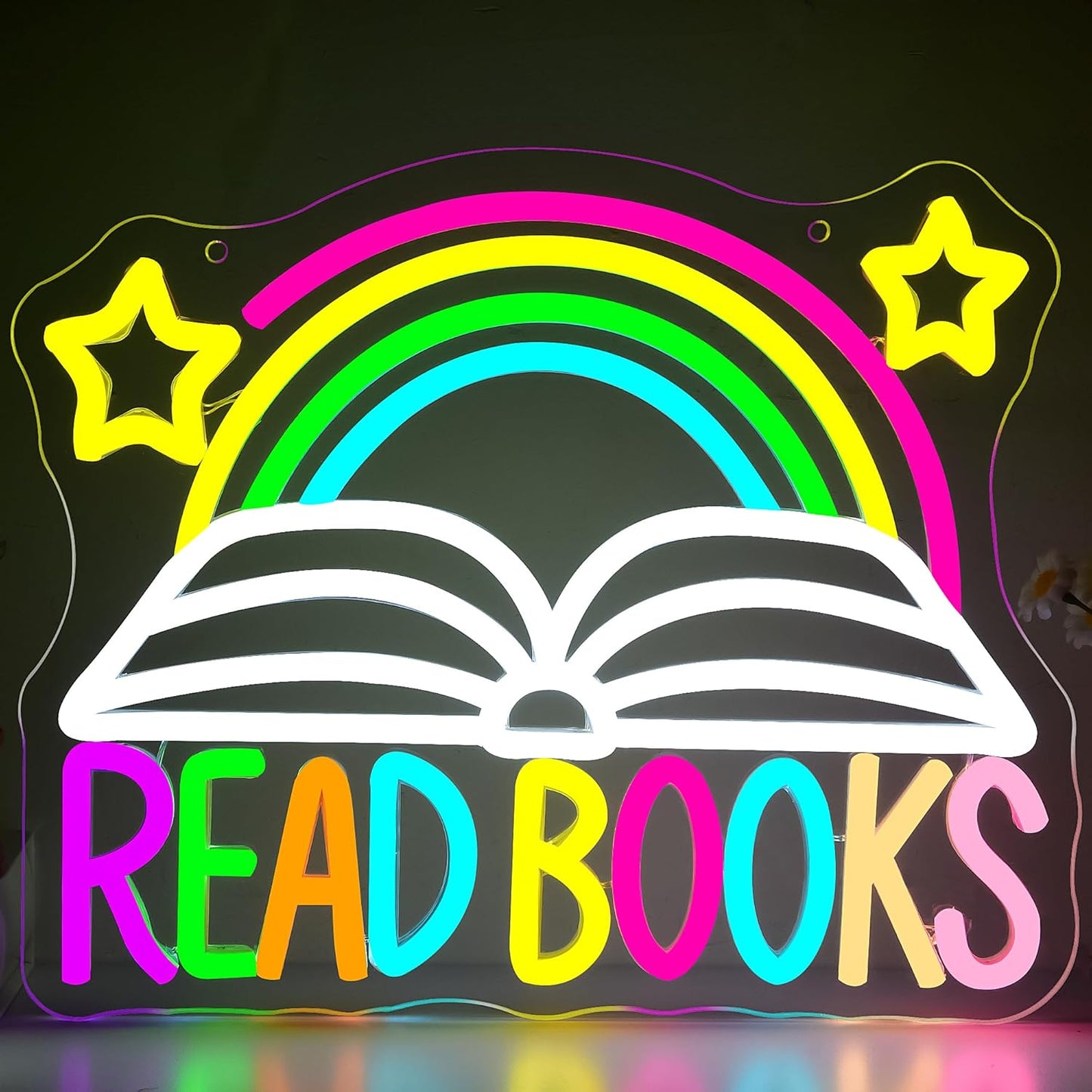 Read Books Neon Sign for Wall Decor Read Book Neon Light for Library Dimmable Rainbow Reading LED Light Up Sign for Classroom Study Room Bedroom Bookstore Birthday Gifts Size 13.7 * 11.2 In(TWP238)