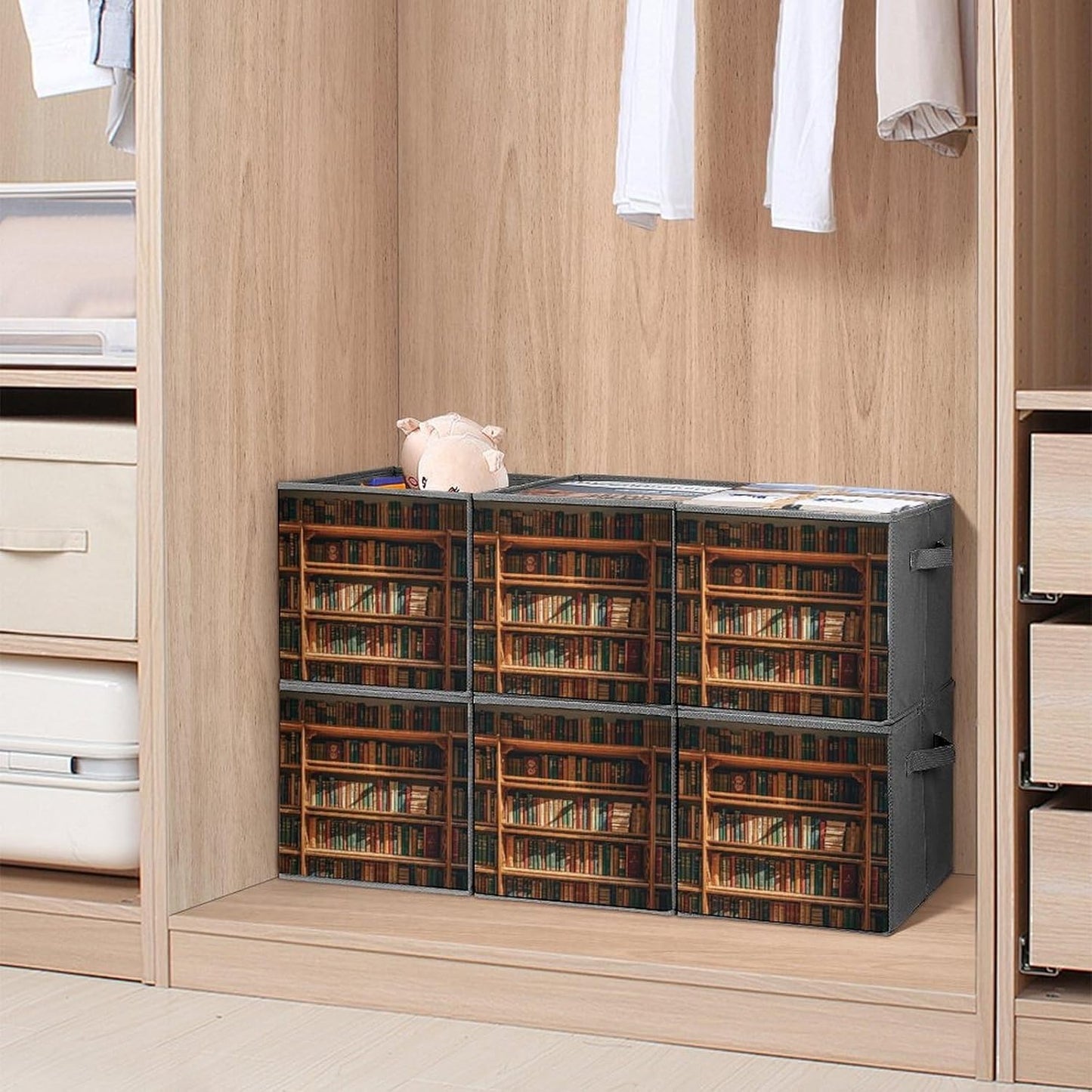 Old Bookshelf Foldable Storage Box with Handles, Durable Oxford Storage Cubes, 6PCS Collapsible Closet Organizer for Home, Shelf, Office, Travel