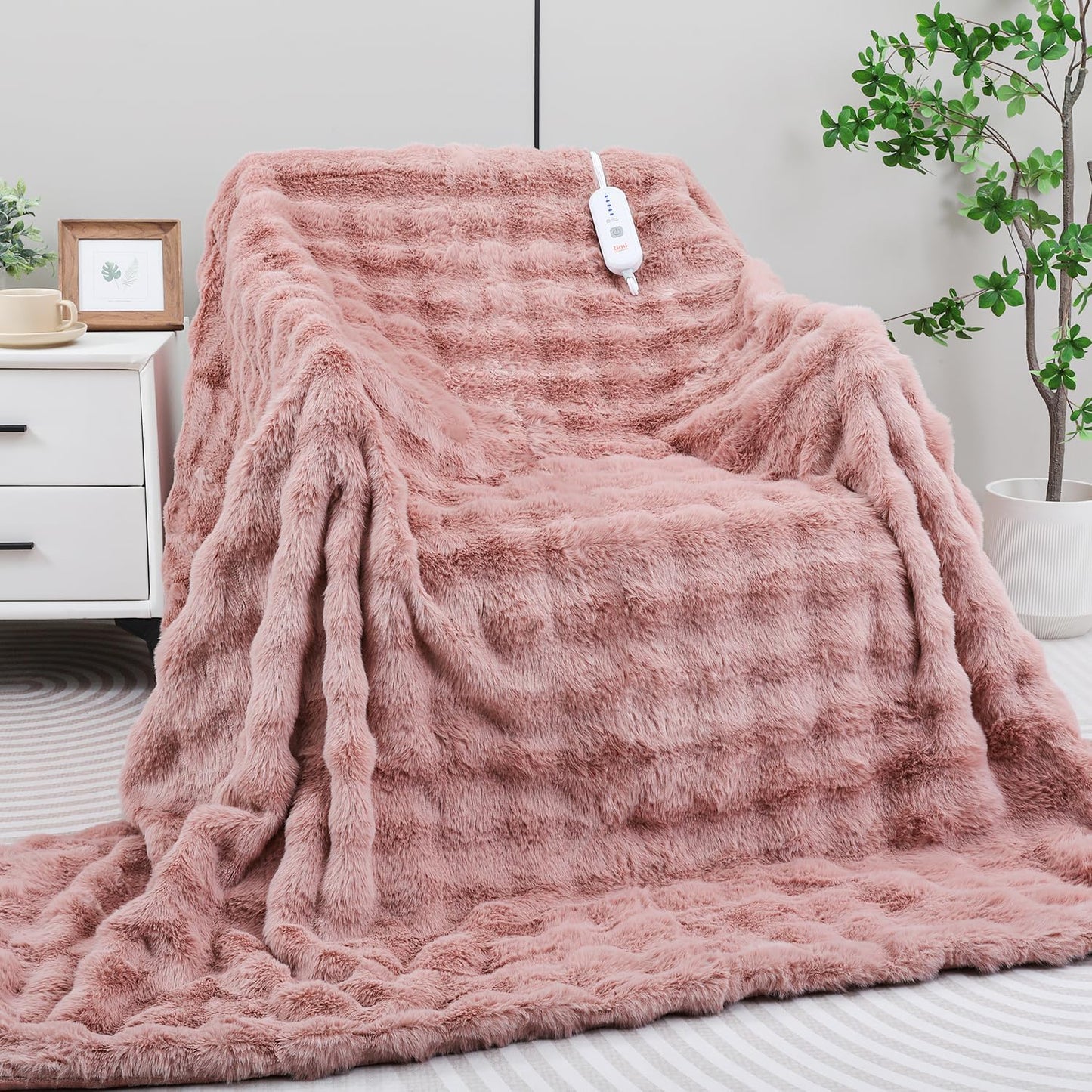 Heated Blanket Electric Throw- 50"x60" Soft Thick Bubble Electric Blanket for Sofa with 5 Heat Levels & 4 Hours Auto-Off Overheat Protection, Warm Cozy Gifts, Pink