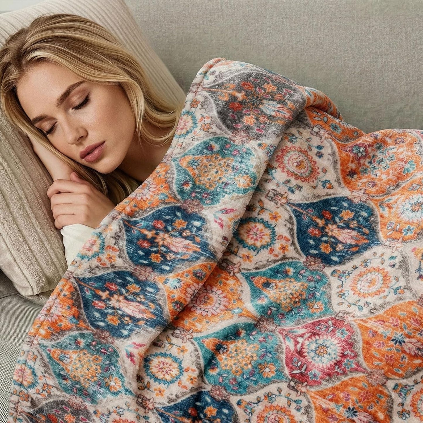 Lahome Rerto Fleece Blanket for Women Boho Bedroom Decor, Small Throw Blanket for Couch Bed Chair Cover, Decorative Fleece Blanket Throws Mom Gift Vintage Home Decor, Bohemian Colorful 50x60