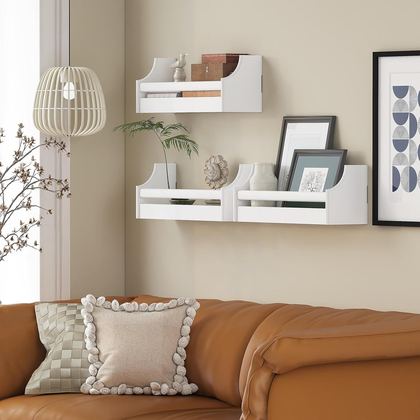UTEX Floating Nursery Book Shelves Set of 3, Baby Hanging Bookshelves for Wall Decor and Storage, Wall Mounted Book Shelf for Kids Room, Nursery, Playroom, Bedroom, 16.3 Inch, White, SS24-UTX-K065W