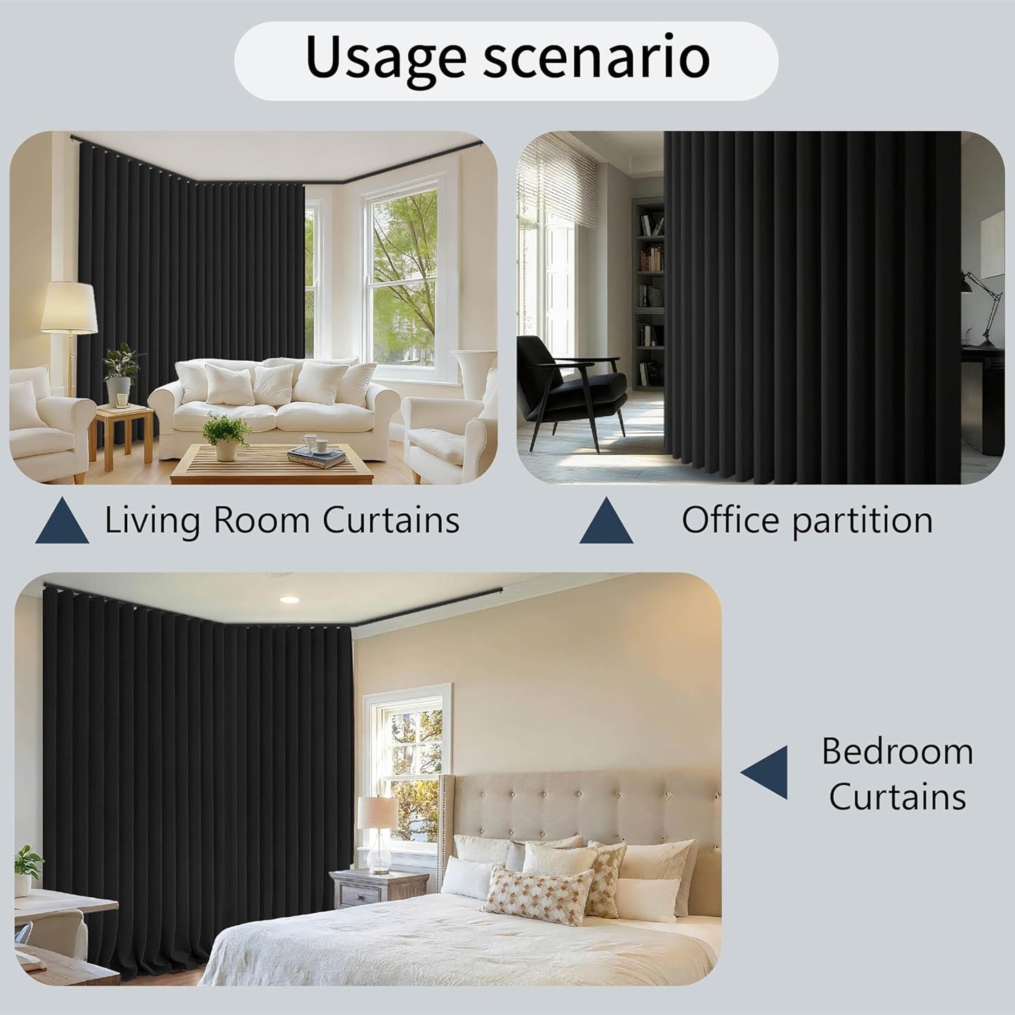 Room Divider Curtains, Black 1 Panel W106 x L84in, with Flexible Ceiling Curtain Track Black 9.84ft, for Sound Dampening Privacy Partition