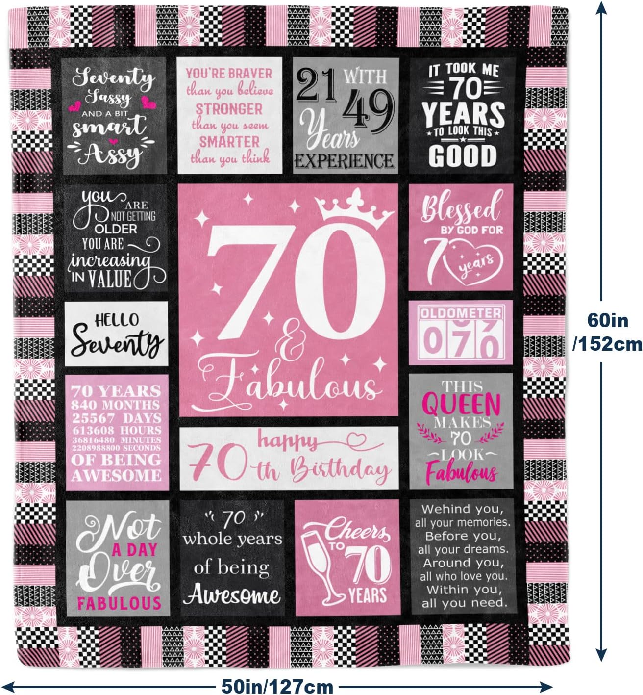 70th Birthday Gifts for Women - 50"x60" Soft & Cozy Throw Blanket - Perfect for 70-Year-Old Birthday Celebration, Party Decor, or Unique Gift Idea, Ideal for 70th Party Favors or 70s Decor