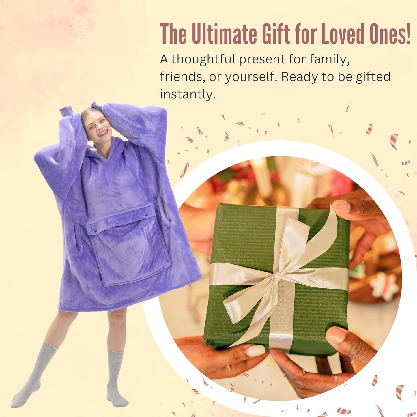 Wearable Blanket Hoodie, Oversized Sherpa Fleece Sweatshirt with Large Pocket, for Adults Women Men