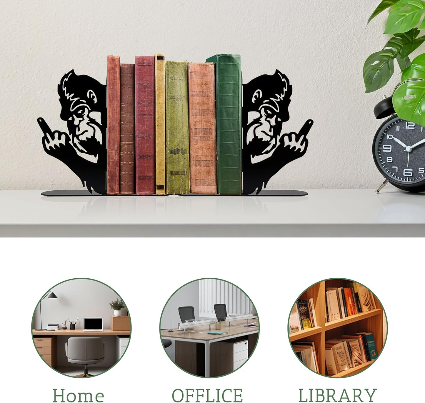 Peeping Bigfoot Metal Bookends Funny Sasquatch Book Ends for Shelves Bookshelf Decorative Objects Home Office Desk Bookshelf Decor Nice Bigfoot Lover Gifts (Black)