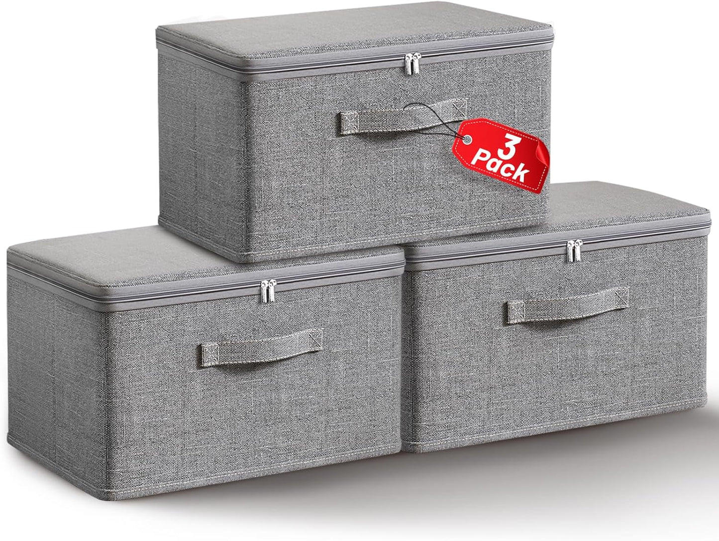 Collapsible Storage Bins for Home Organization,Grey storage Bins Waterproof Fabric Foldable Organizer Boxes [3 Pack], 17.72in x 13.78in x 10.24in (45CM x 35CM x 26CM)
