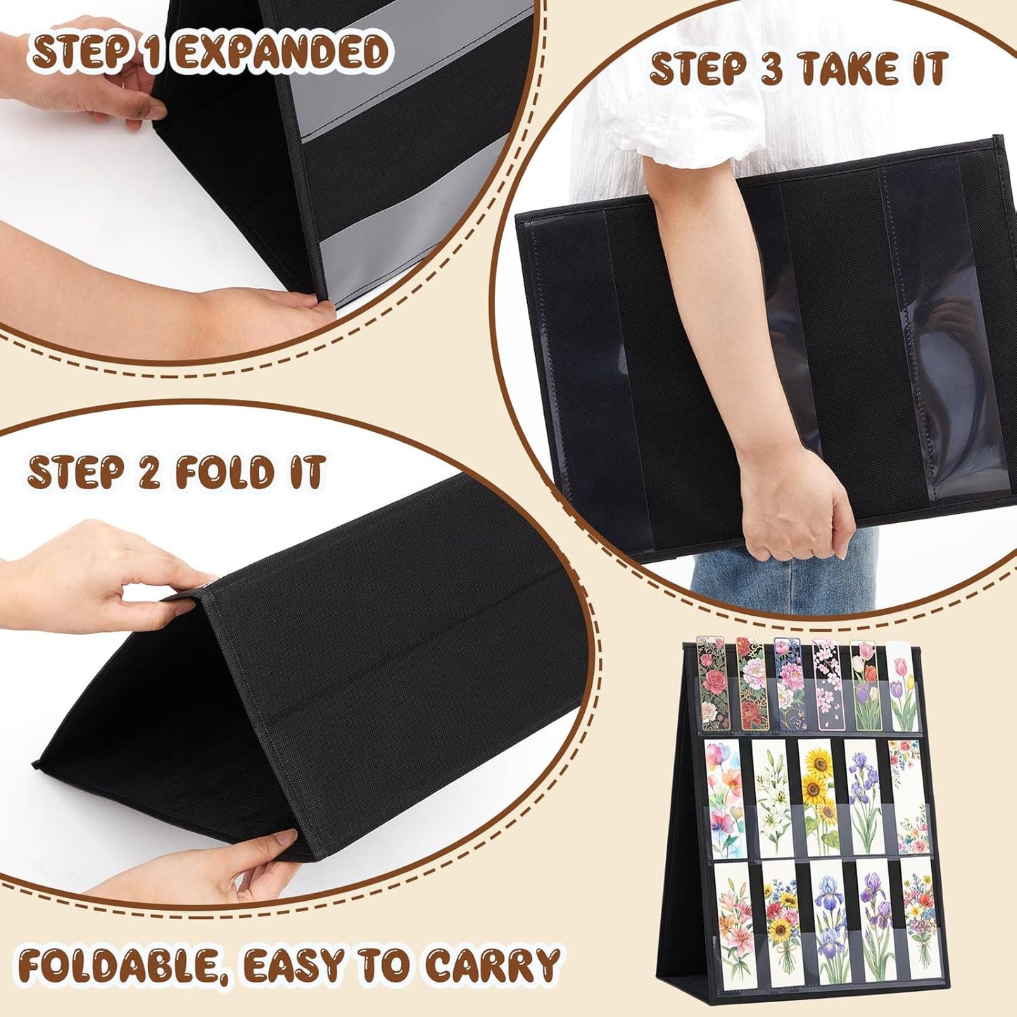 Faccito Bookmark Display Stand, Double Sided Portable Holder for Bookmarks, Black Desktop Display Rack for Retail Store, Booth, Craft Shows Fair, Library, No Assembly Required