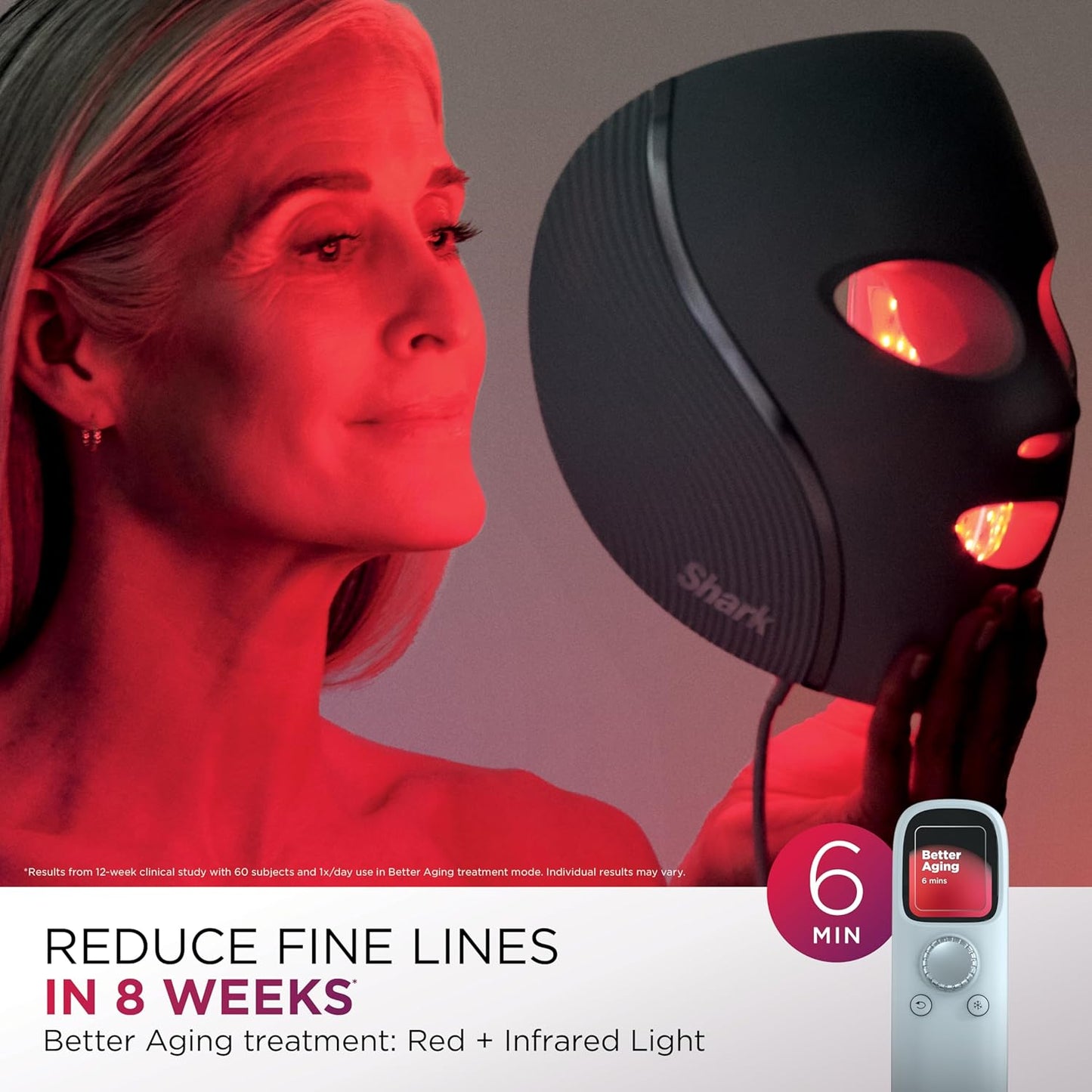Shark CryoGlow LED Face Mask with Under-Eye Cooling, Anti-Ageing & Blemish Repair, Red & Blue LED, Infrared Light Therapy, USB-C, Remote Control, Storage Bag, Blue Frost, FW312
