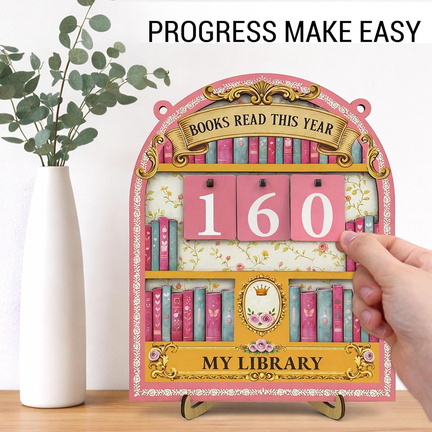 Books Read This Year Counter Sign Bookish Gifts for Women - Pink Reading Tracker Ornament Bookshelf Decor - Book Lover Gifts for Bookworms Readers