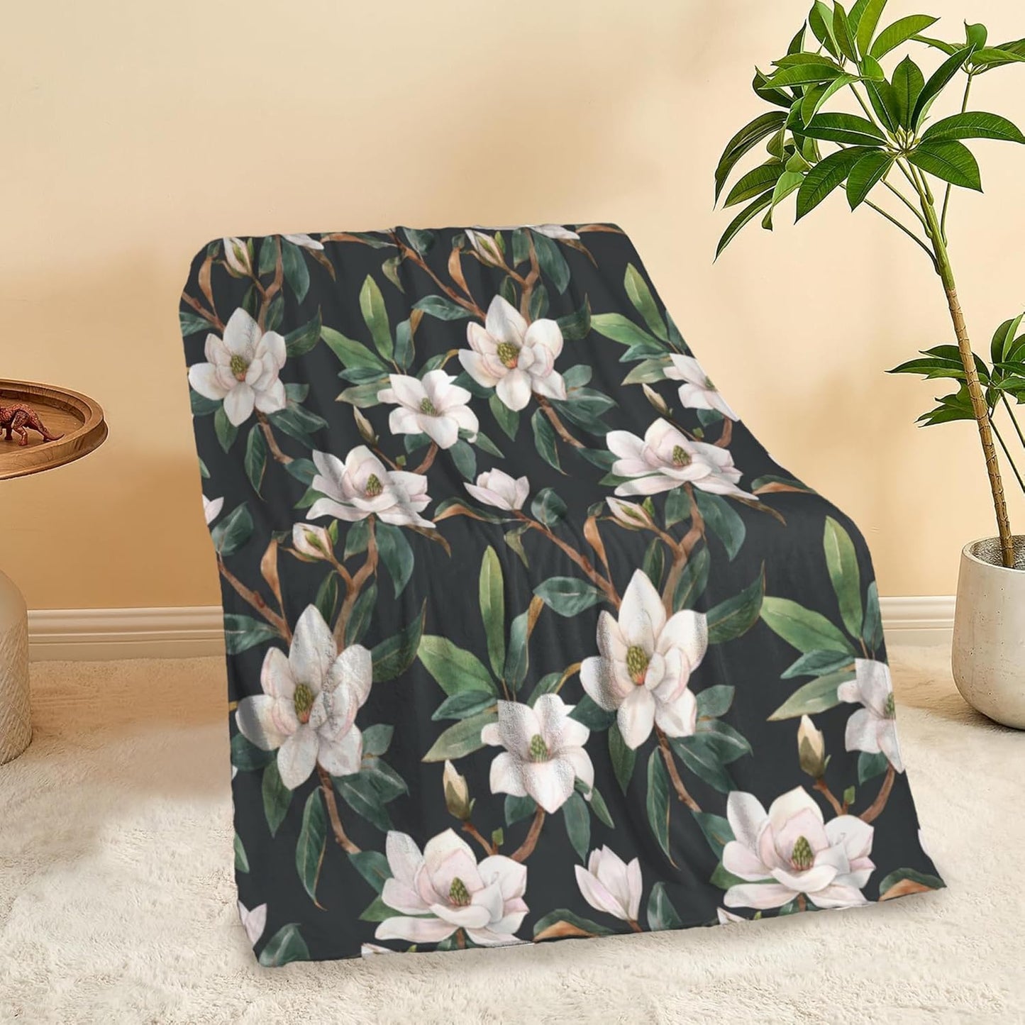 White Magnolia Soft Throw Blanket All Season Warm Blankets Lightweight Flannel Throws Blanket for Living Room Bed Couch 50"x60"