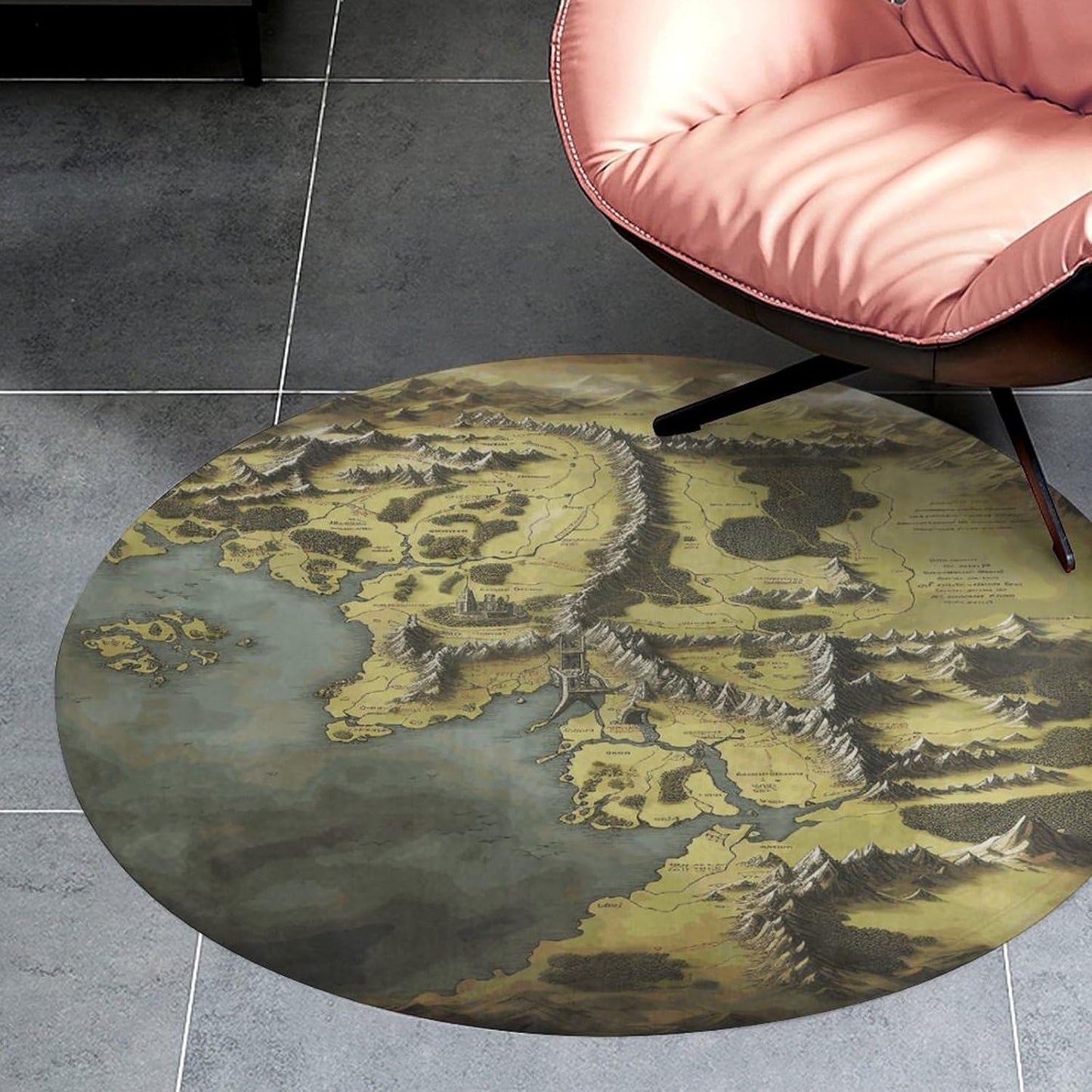 Round Small Area Rug, Middle Earth Map Print Circle Rugs, Non Slip Washable Floor Mat, Soft Throw Rug for Living Room, Powder Room Entryway, Bathroom, Bedside, Floor Decor 80 * 80cm