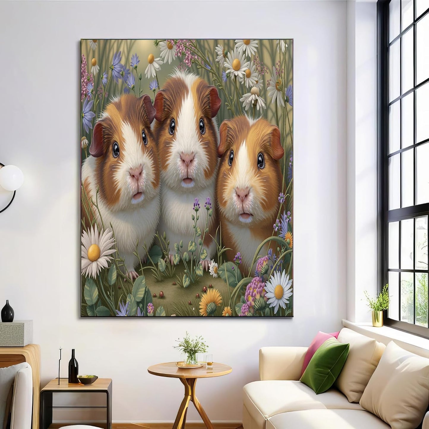 GDJSMIN Garden Animal Scene Wall Art, Cute Guinea Pig Grass Poster for Reading Room Living Room Decor 12x 16 inch Unframed