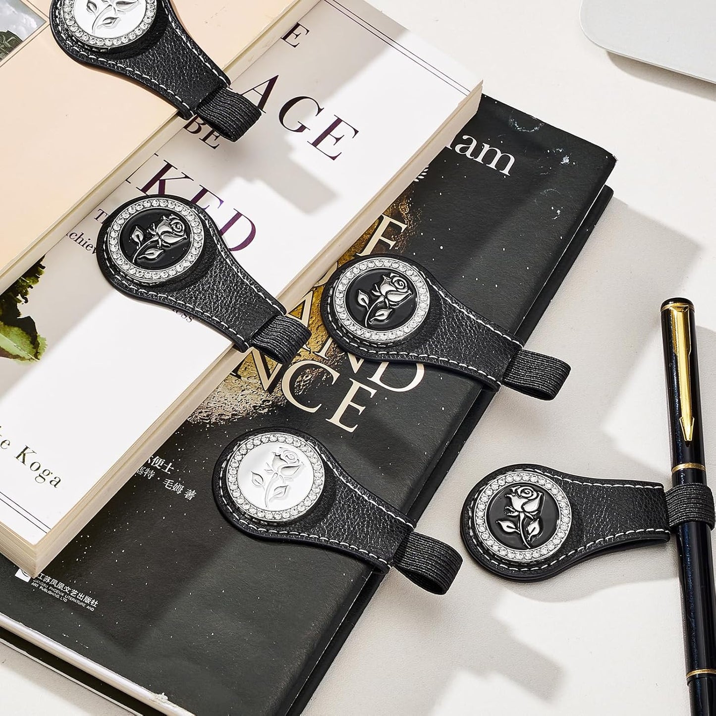 Magnetic Leather Bookmarks with Gift Box Magnetic Pen Holder Book Marks Clip Gift for Book Lover Readers Cute Bookmark for Women, Black